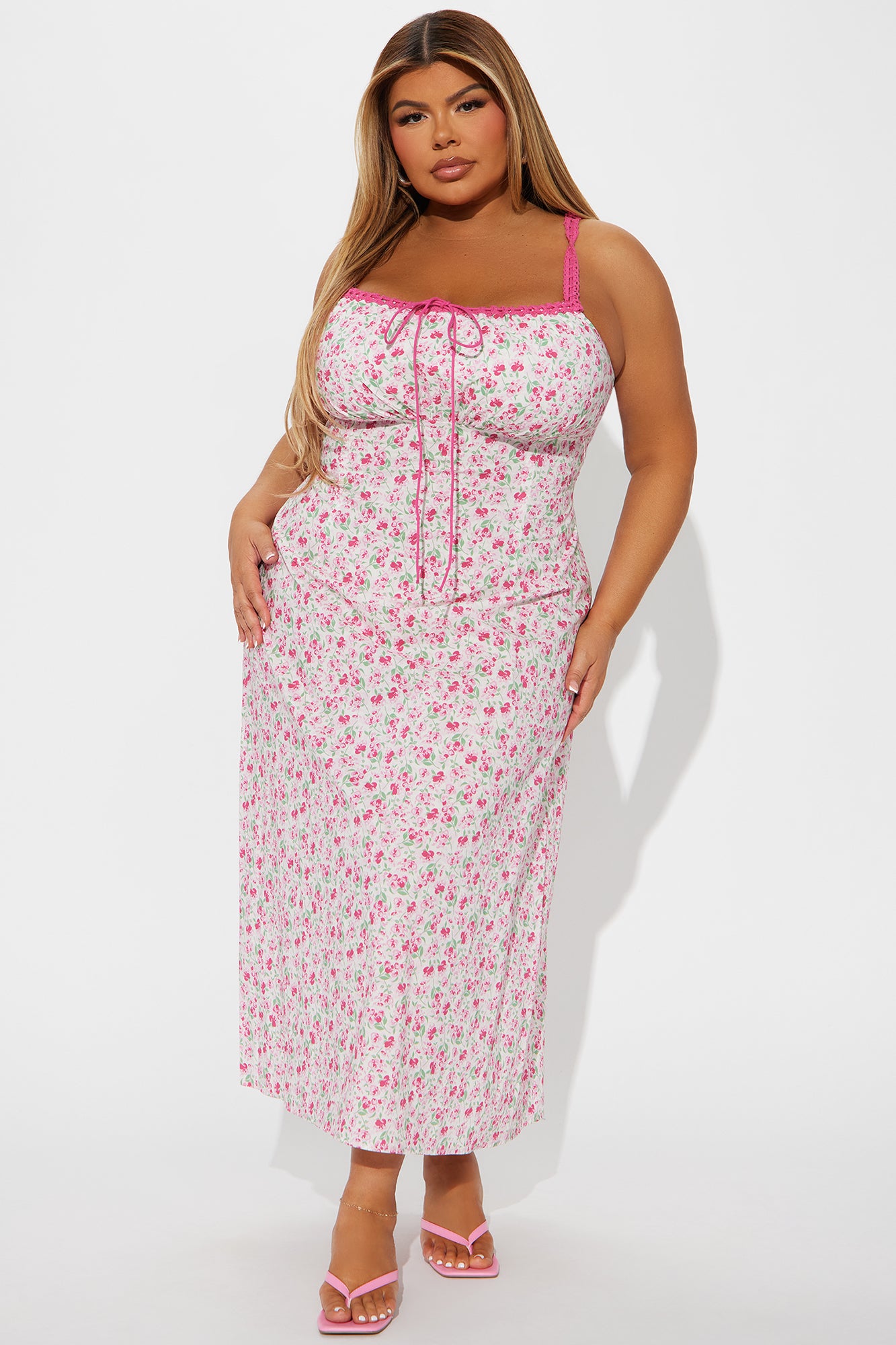 Delia Floral Midi Dress - Hot Pink/combo - Image 4