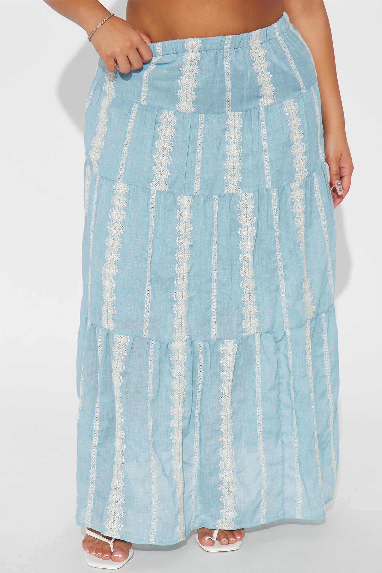Nerina Embroidered Tiered Maxi Skirt - Blue/combo - Image 5