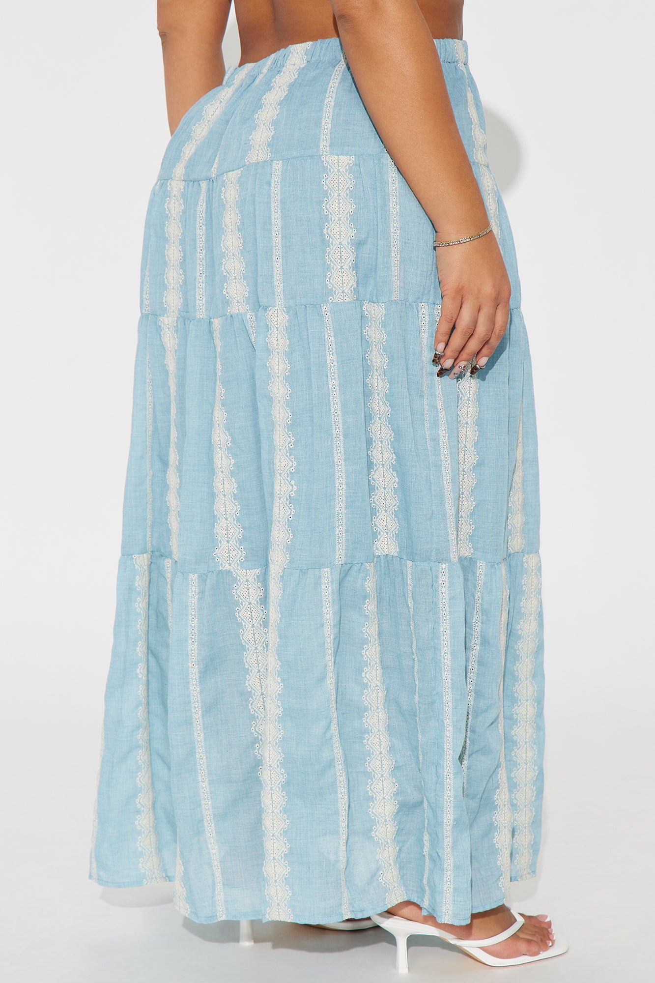 Nerina Embroidered Tiered Maxi Skirt - Blue/combo - Image 6