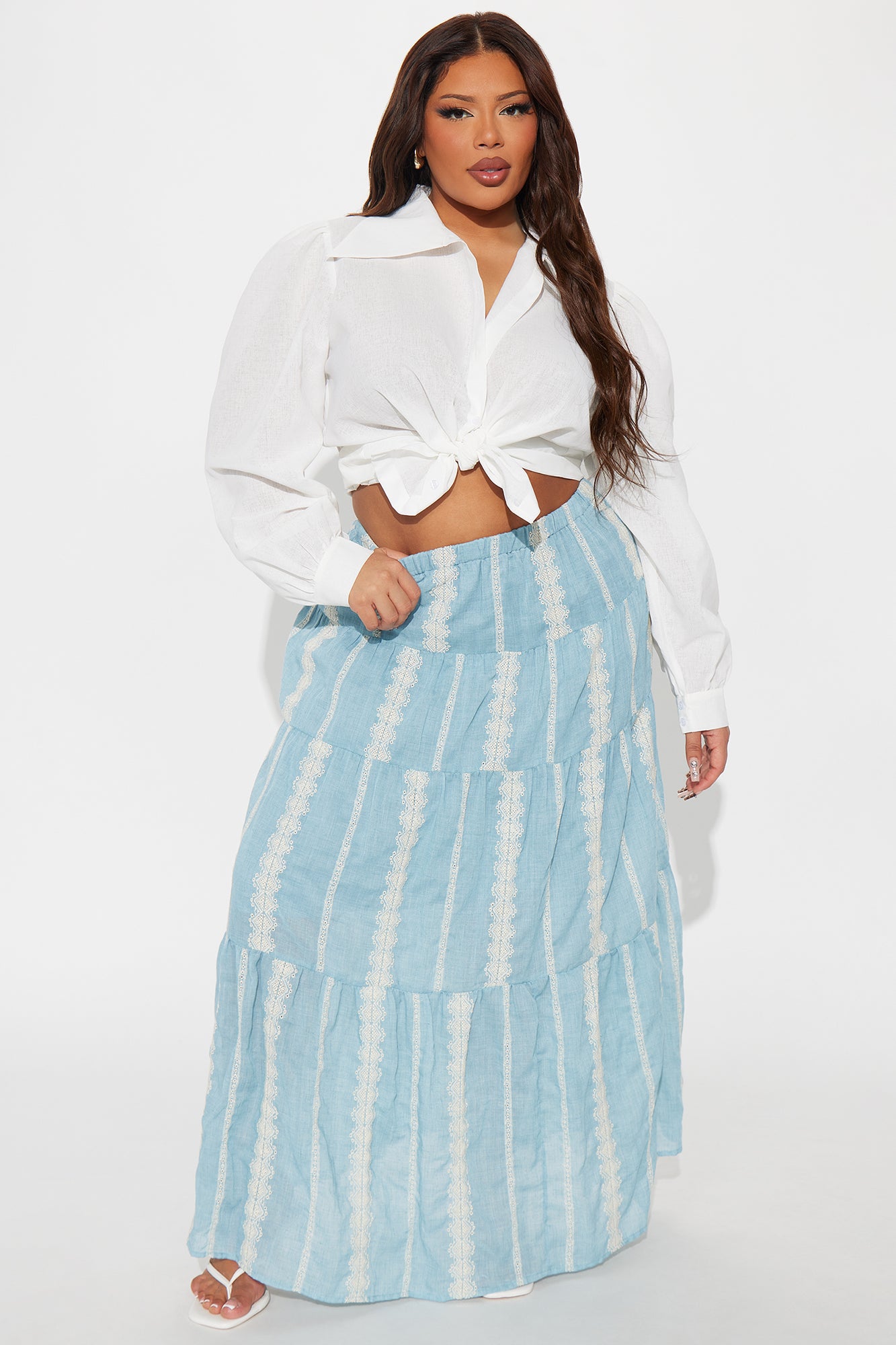 Nerina Embroidered Tiered Maxi Skirt - Blue/combo - Image 4
