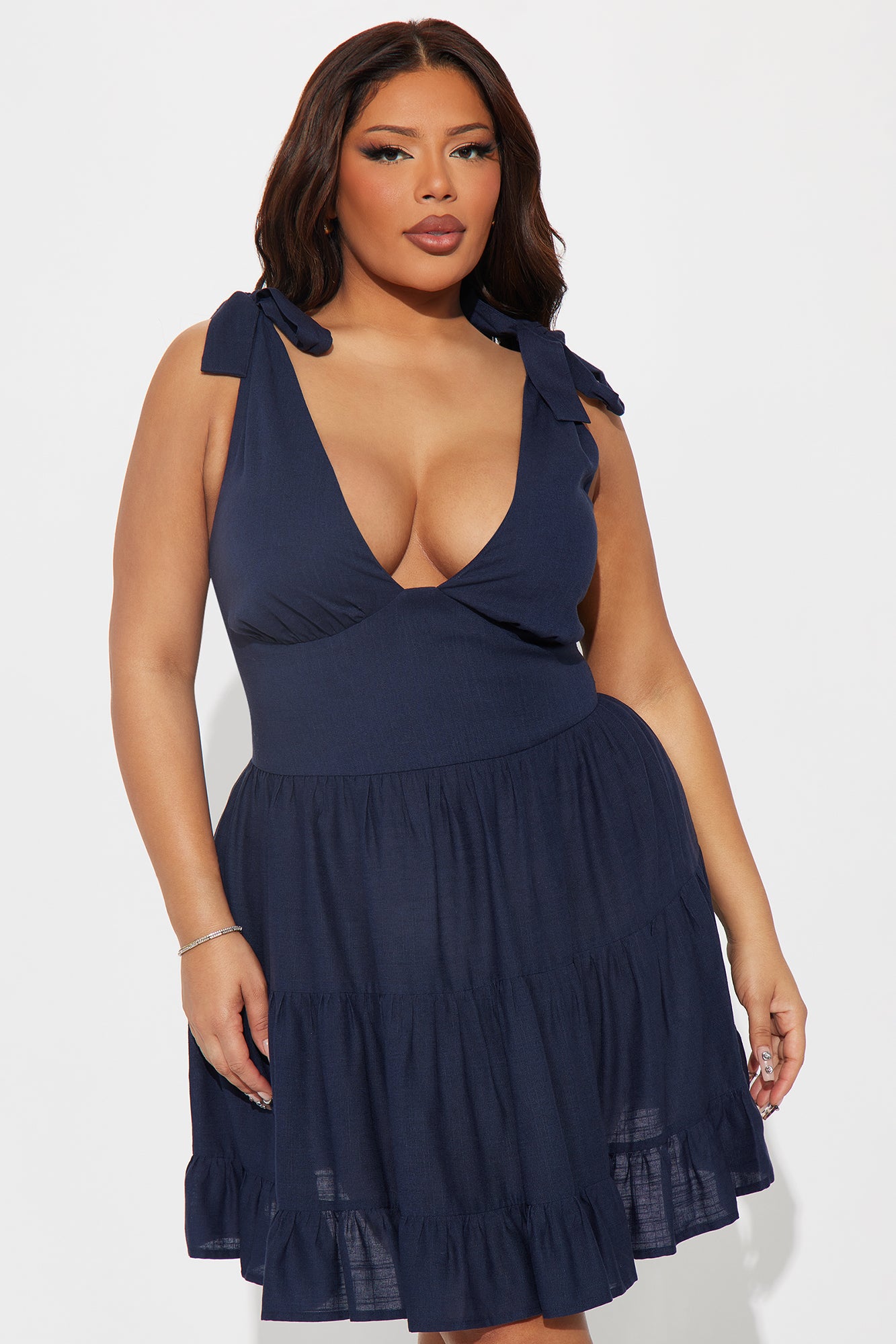 Saige Linen Mini Dress - Navy - Image 4