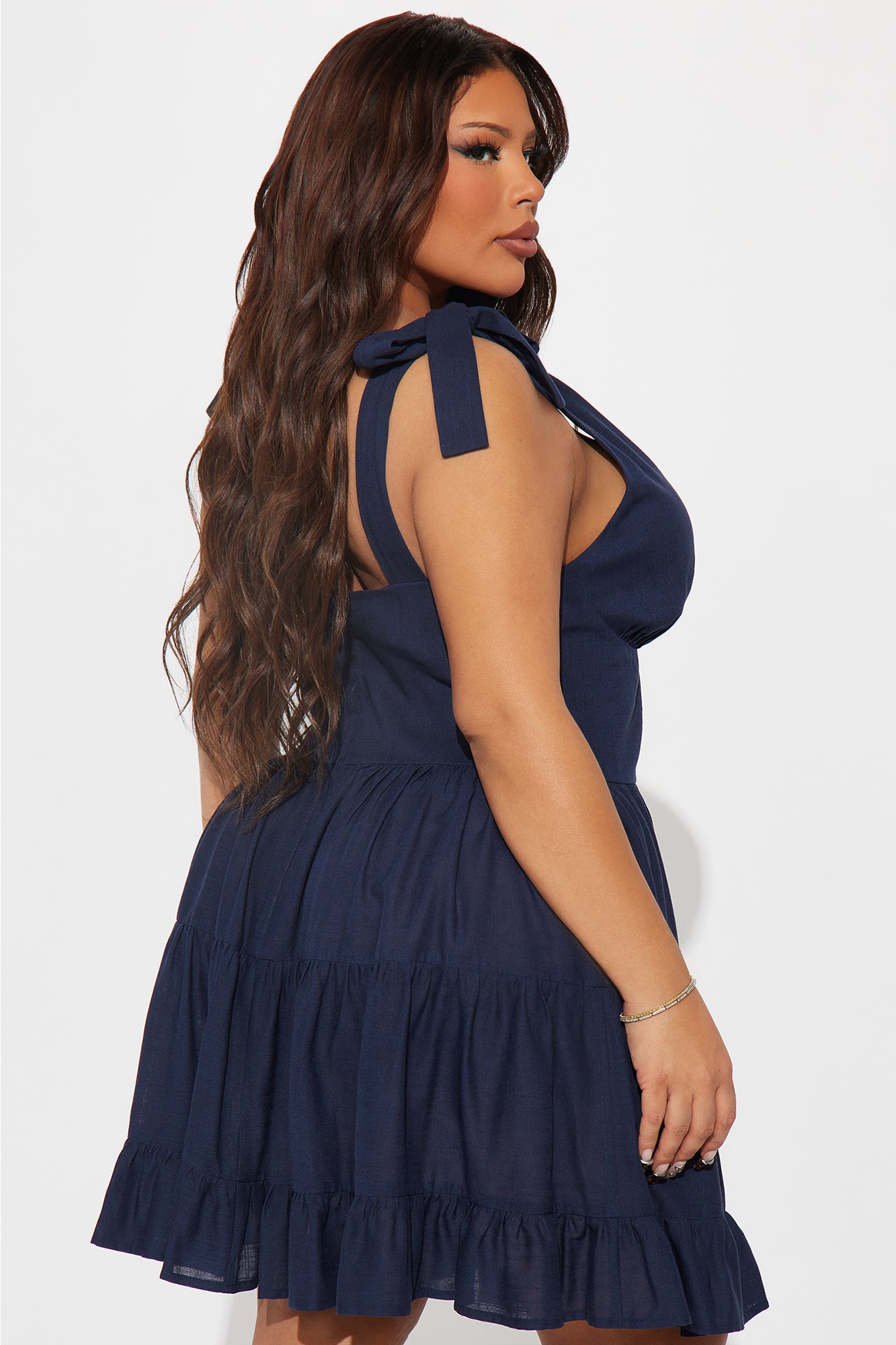Saige Linen Mini Dress - Navy - Image 6