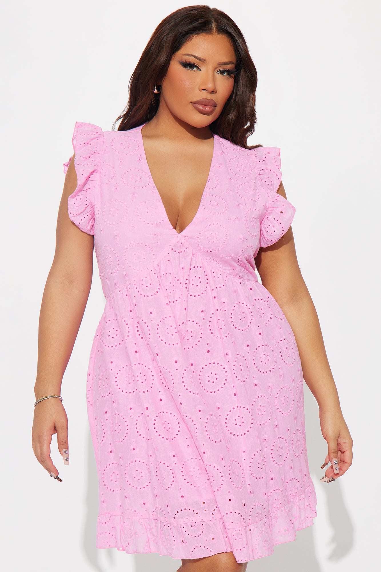 Stella Eyelet Mini Dress - Pink - Image 4