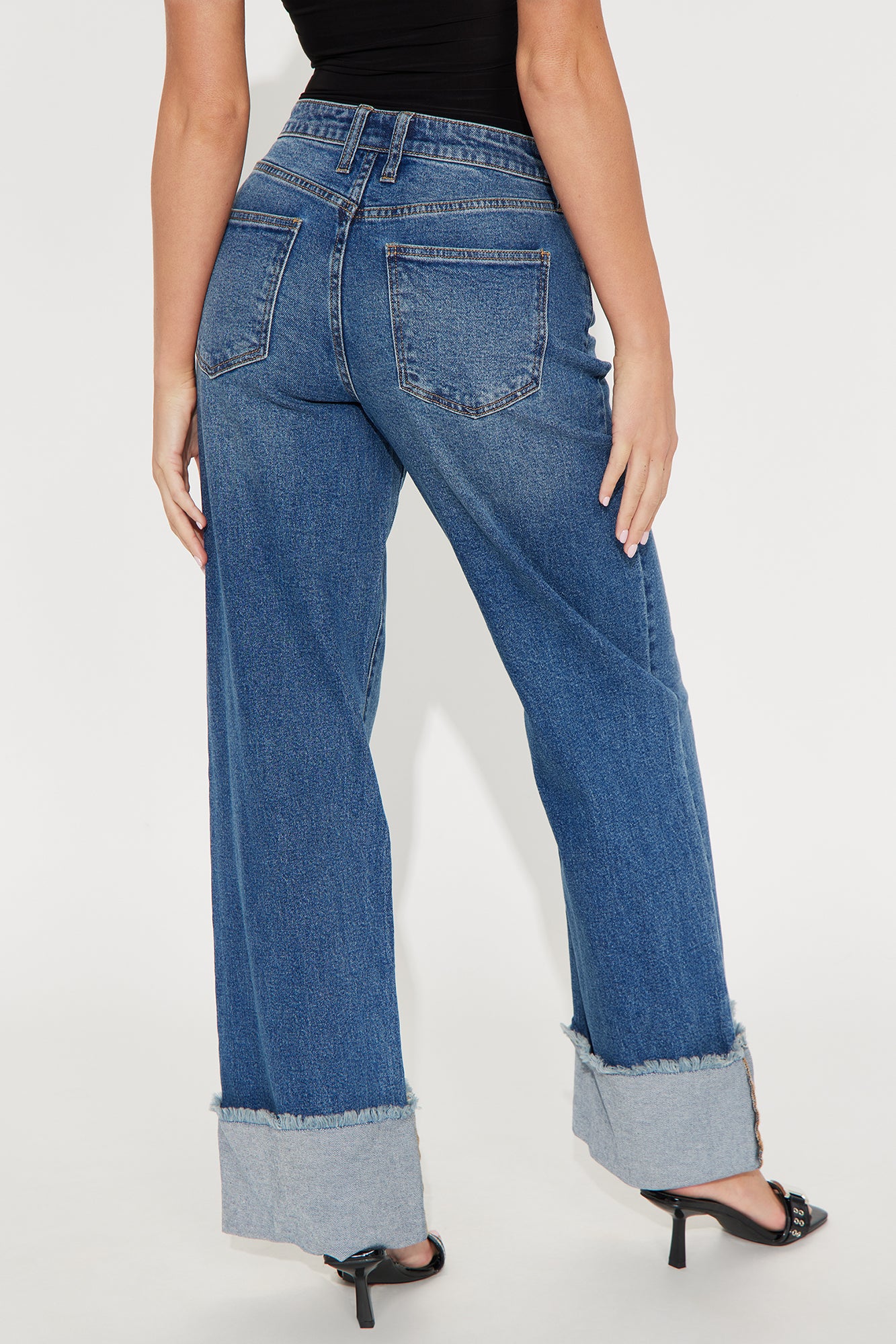 All The While Cuffed Wide Leg Jeans - Medium Wash - Image 3