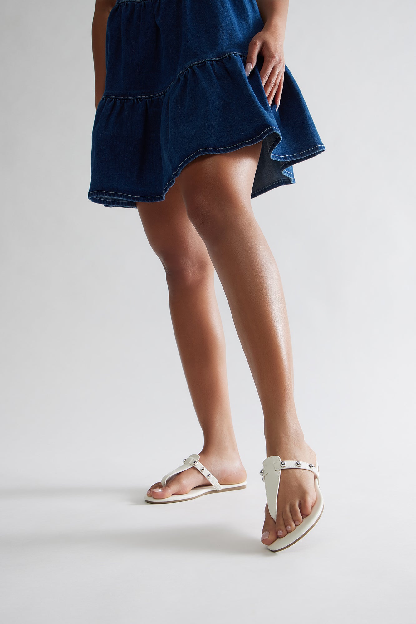 Brennan Studded Flip Flops - White - Image 5