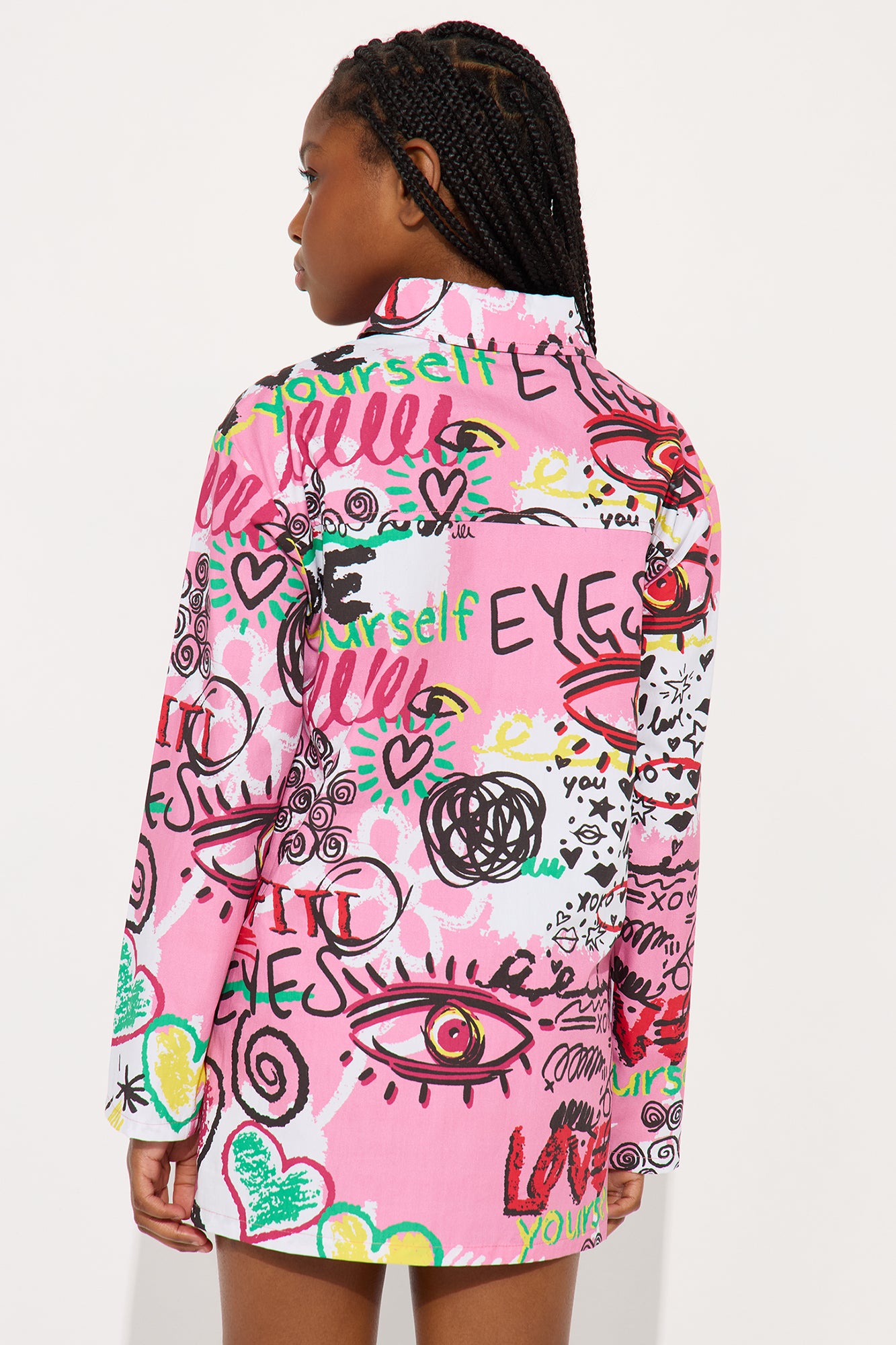 Mini Caught My Eye Mini Shirt Dress - Pink/combo - Image 3