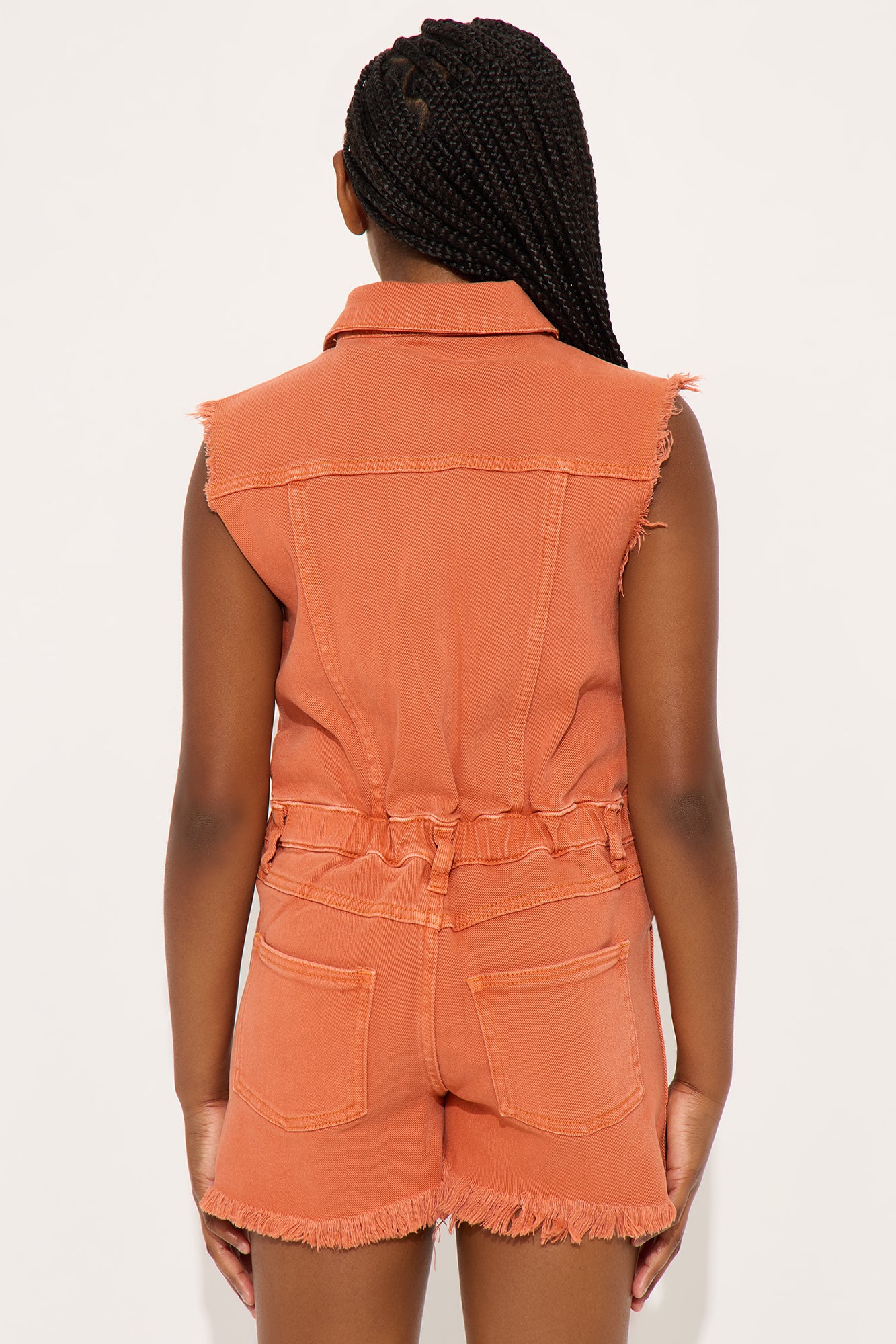 Mini Lily Fray Cargo Romper - Orange - Image 3