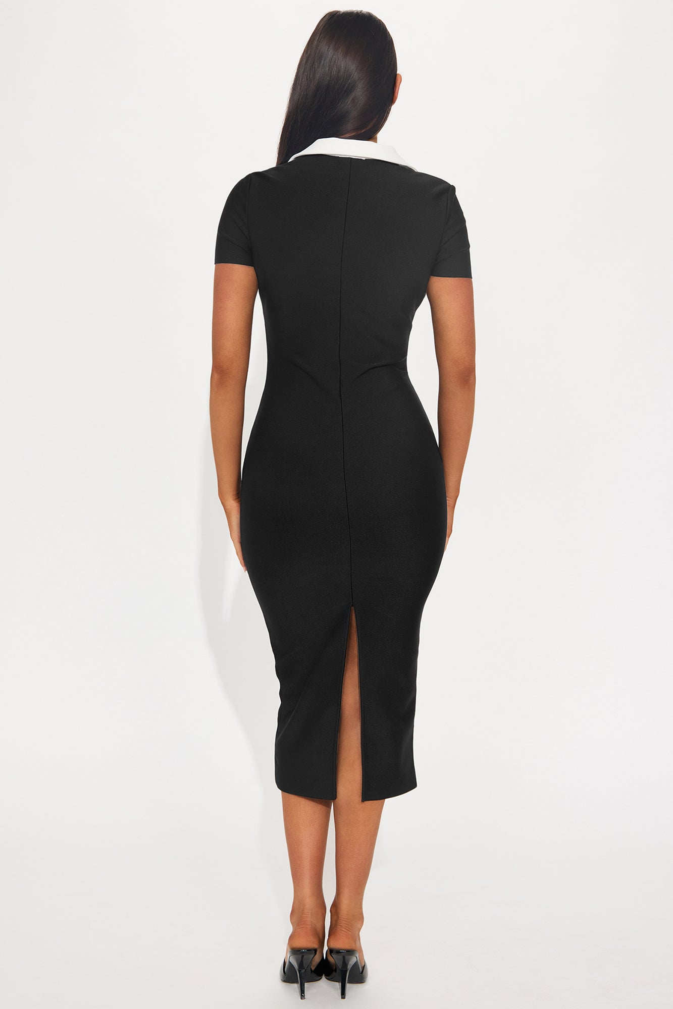 Alba Collared Bandage Midi Dress - Black - Image 3