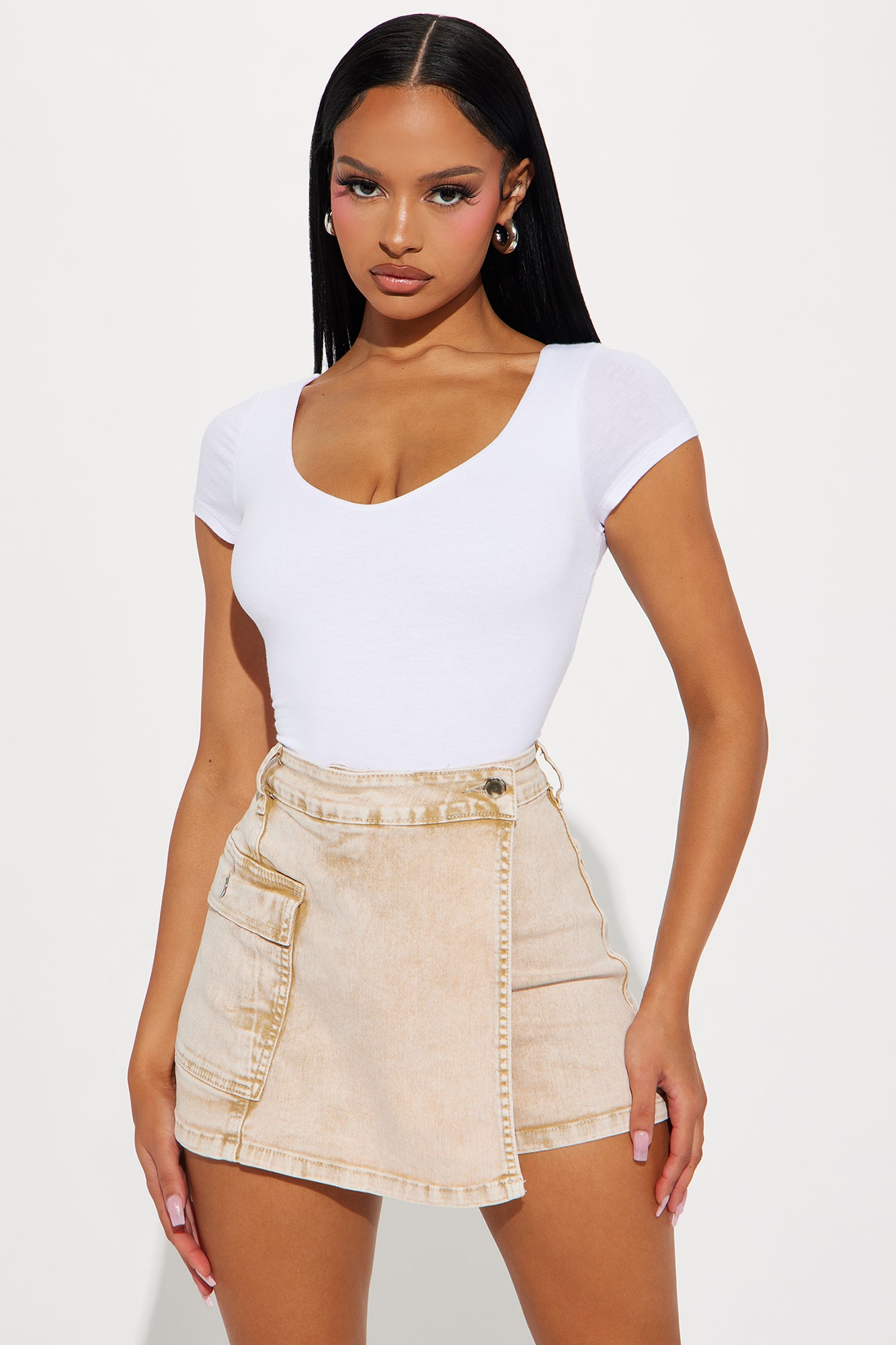 Vanessa V-Neck Double Layered Bodysuit - White - Image 3