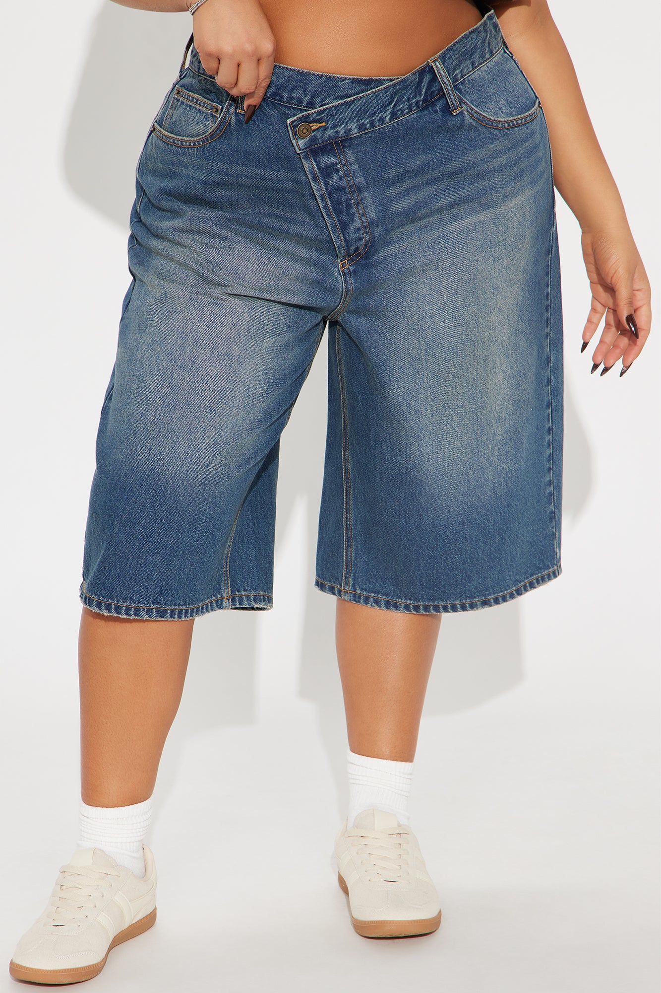 Take Whats Mine Crossover Denim Jorts - Dark Wash - Image 5