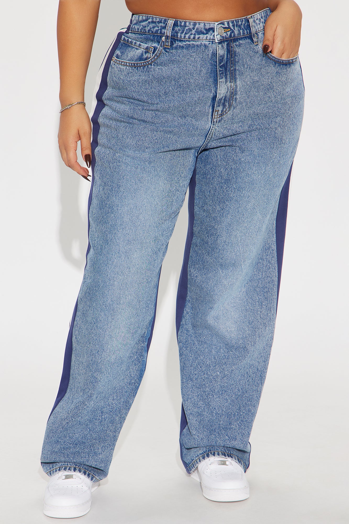 She's That Girl Knit Mixed Wide Leg Jeans - Medium Wash - Image 6