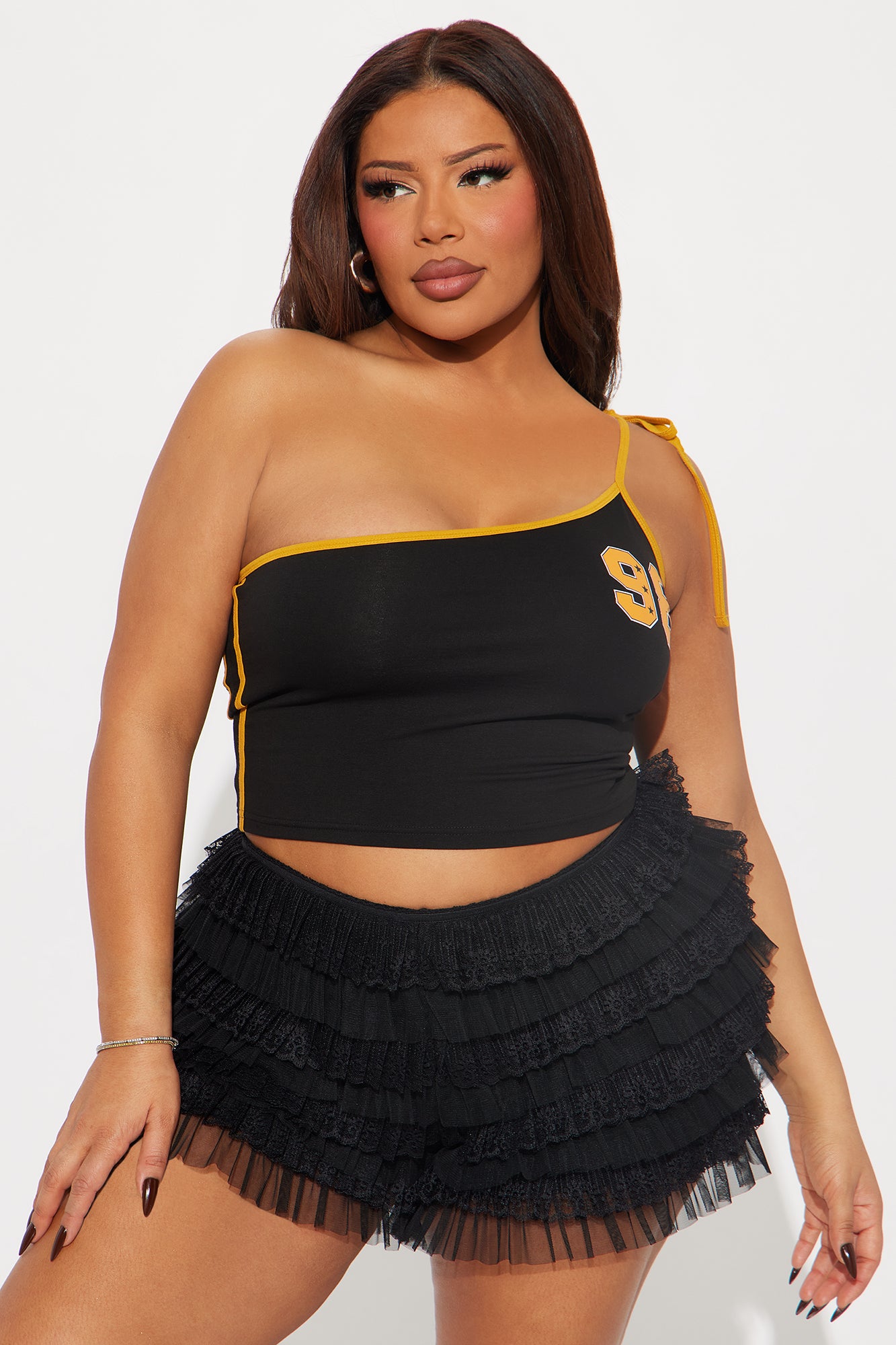 Gemma One Shoulder Top - Black/combo - Image 4