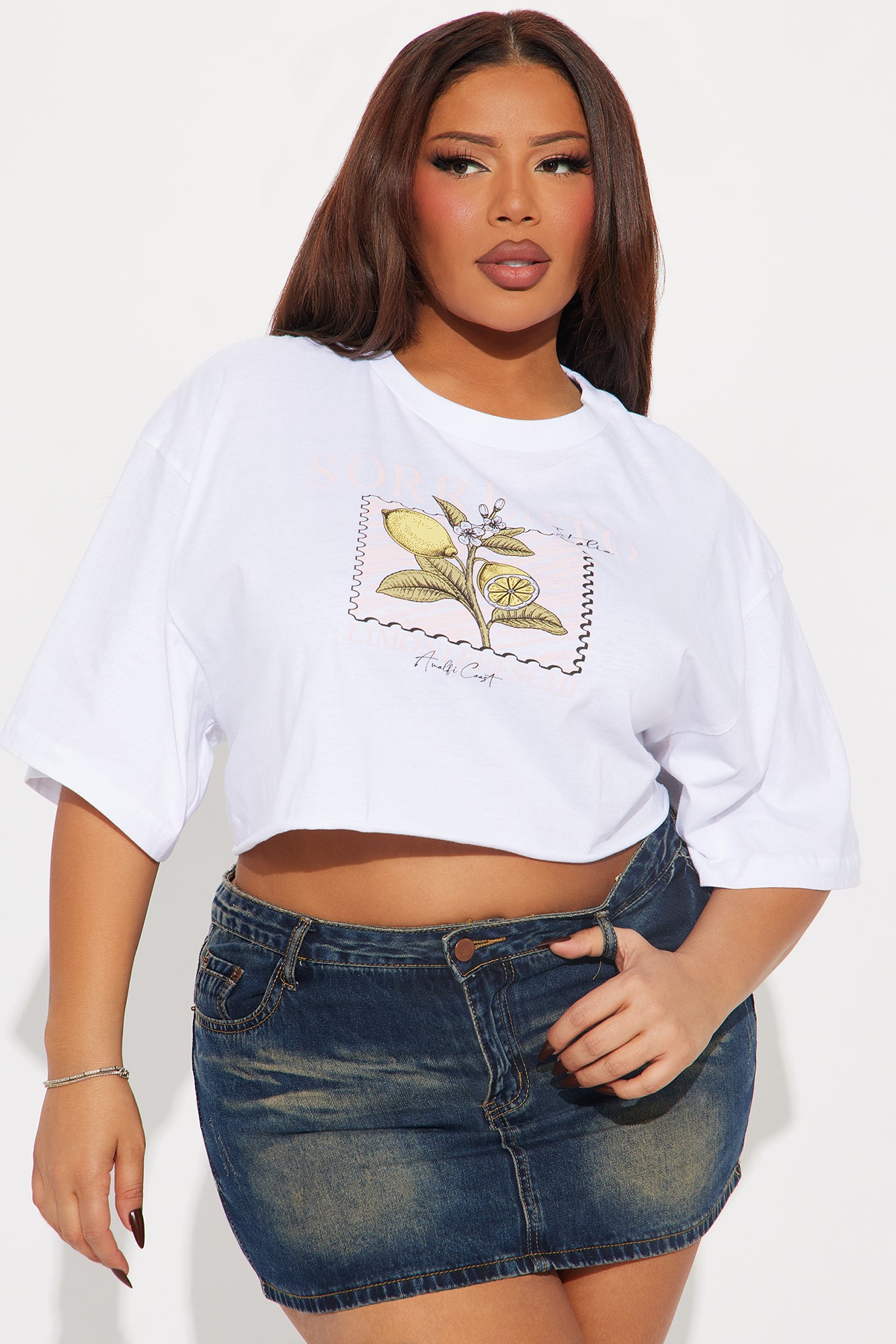 Sorrento Summer Lemon Cropped Tee - White - Image 5