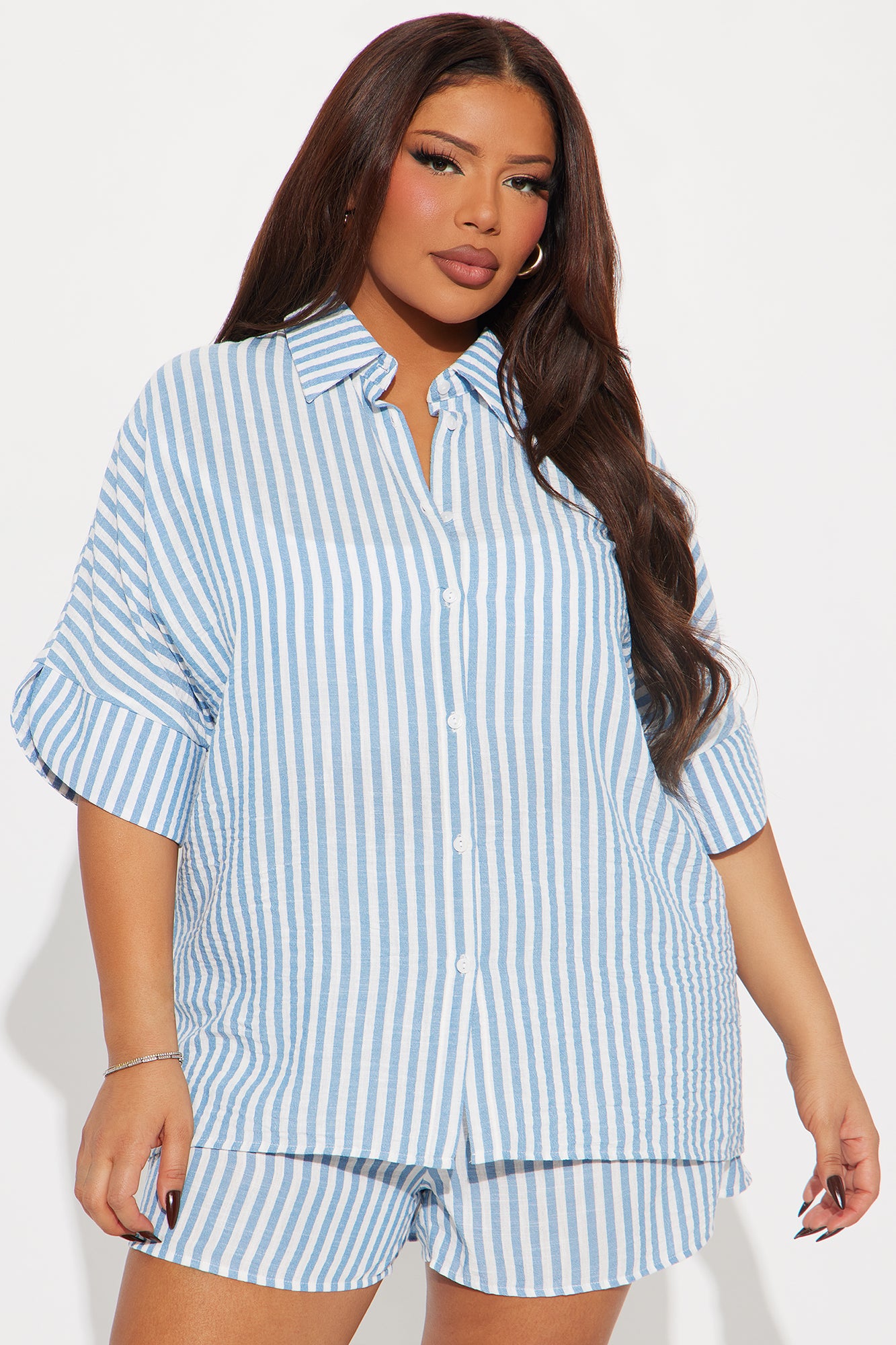 Casual Getaway Linen Short Set - Blue/combo - Image 6