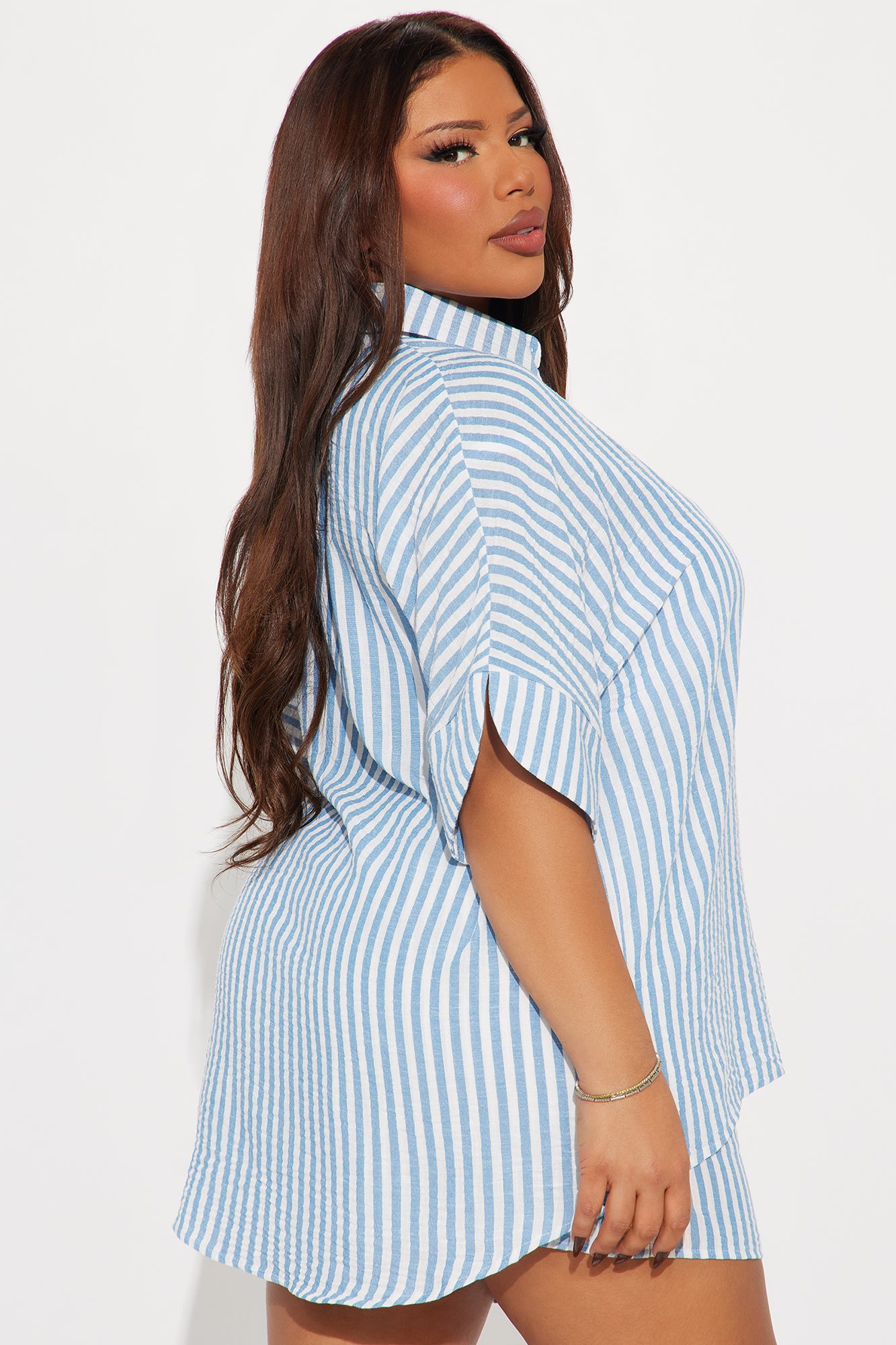 Casual Getaway Linen Short Set - Blue/combo - Image 7