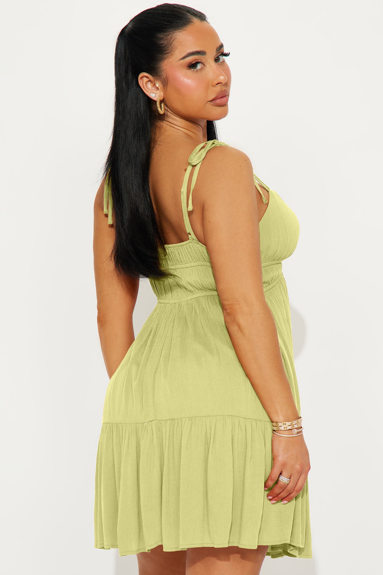 Adah Tie Shoulder Mini Dress - Sage - Image 3