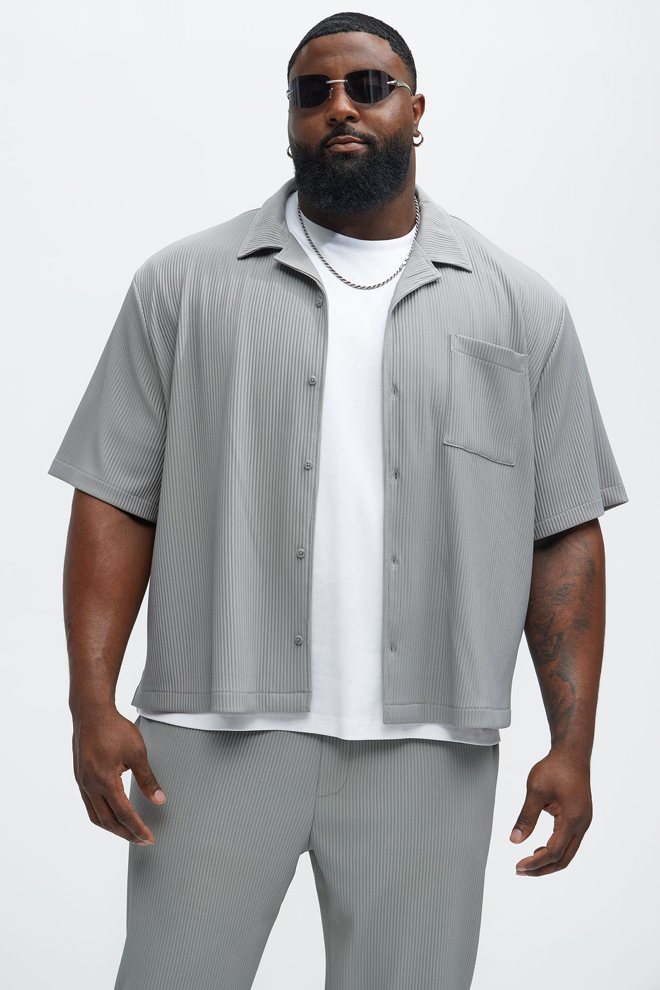 Show Up Short Sleeve Cuban Shirt - Grey - Image 5