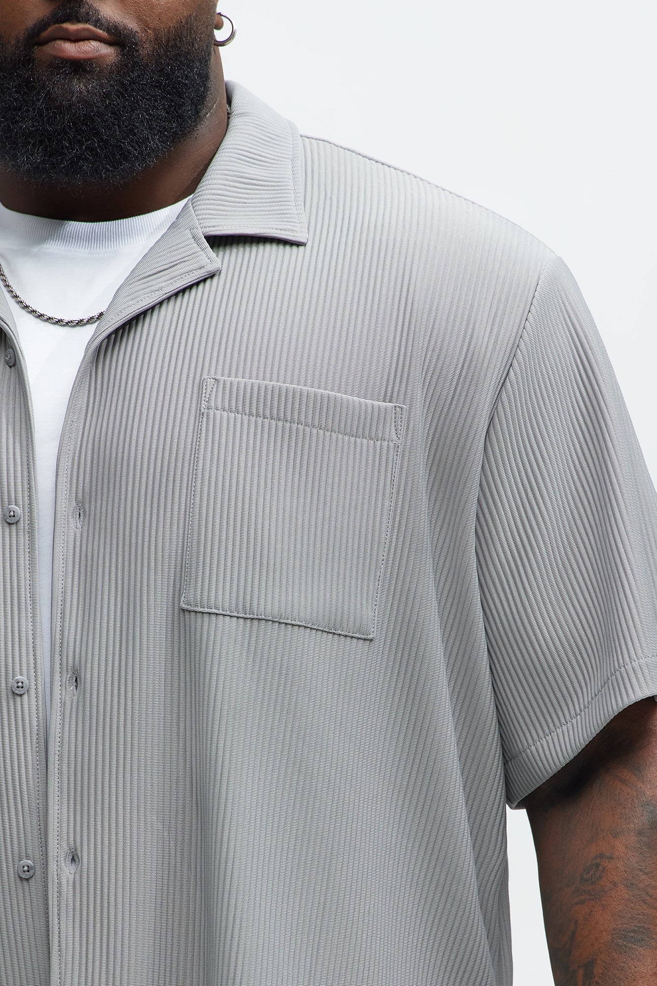Show Up Short Sleeve Cuban Shirt - Grey - Image 7