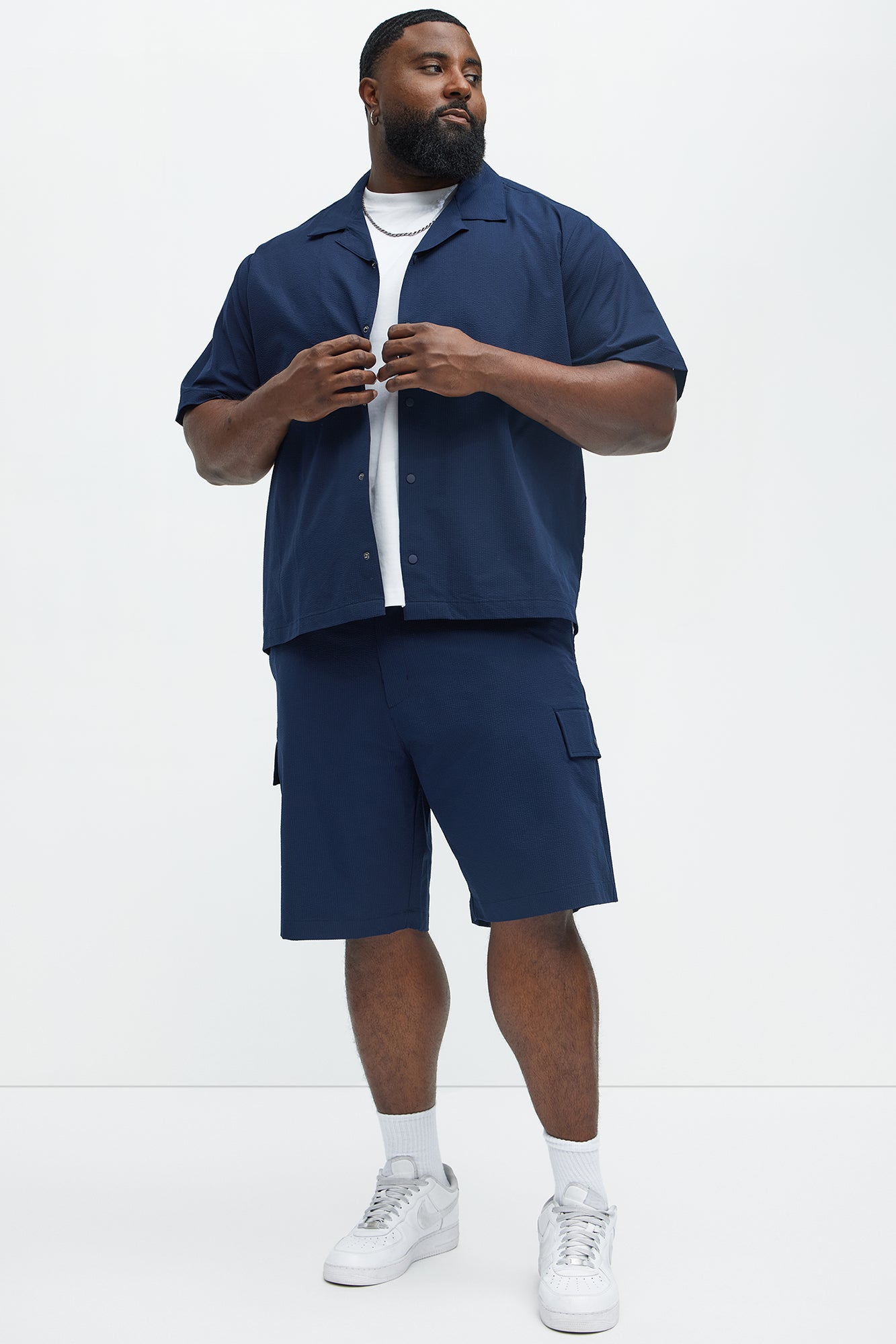 Seersucker Cargo Shorts - Navy - Image 7