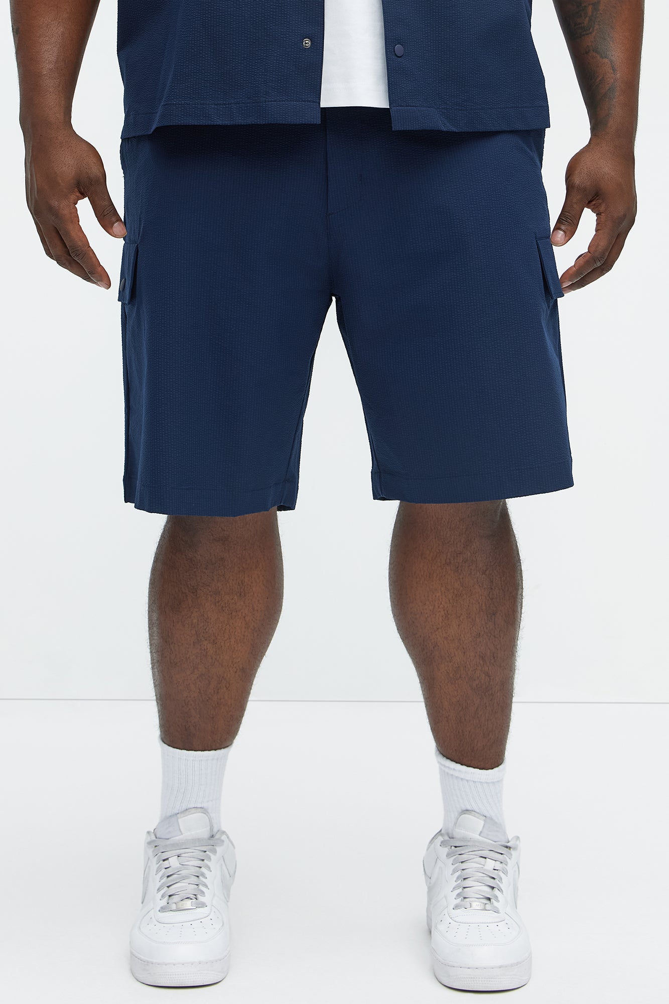 Seersucker Cargo Shorts - Navy - Image 6