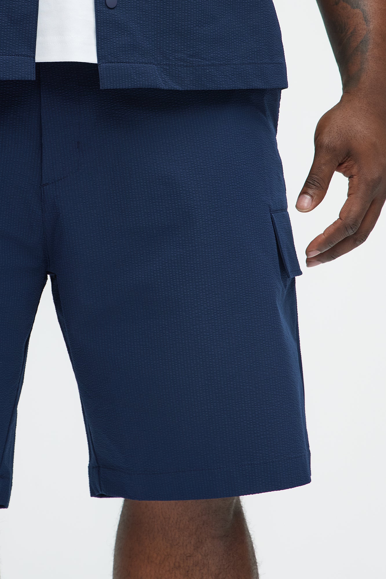 Seersucker Cargo Shorts - Navy - Image 8
