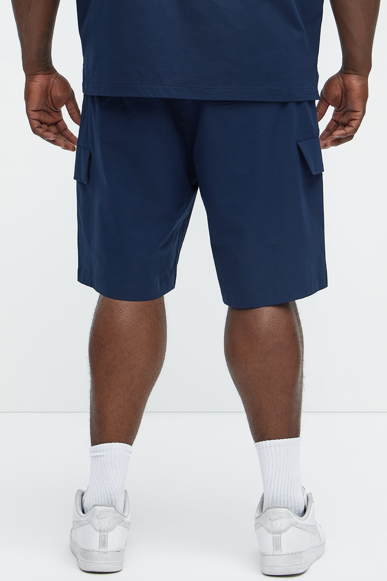 Seersucker Cargo Shorts - Navy - Image 9