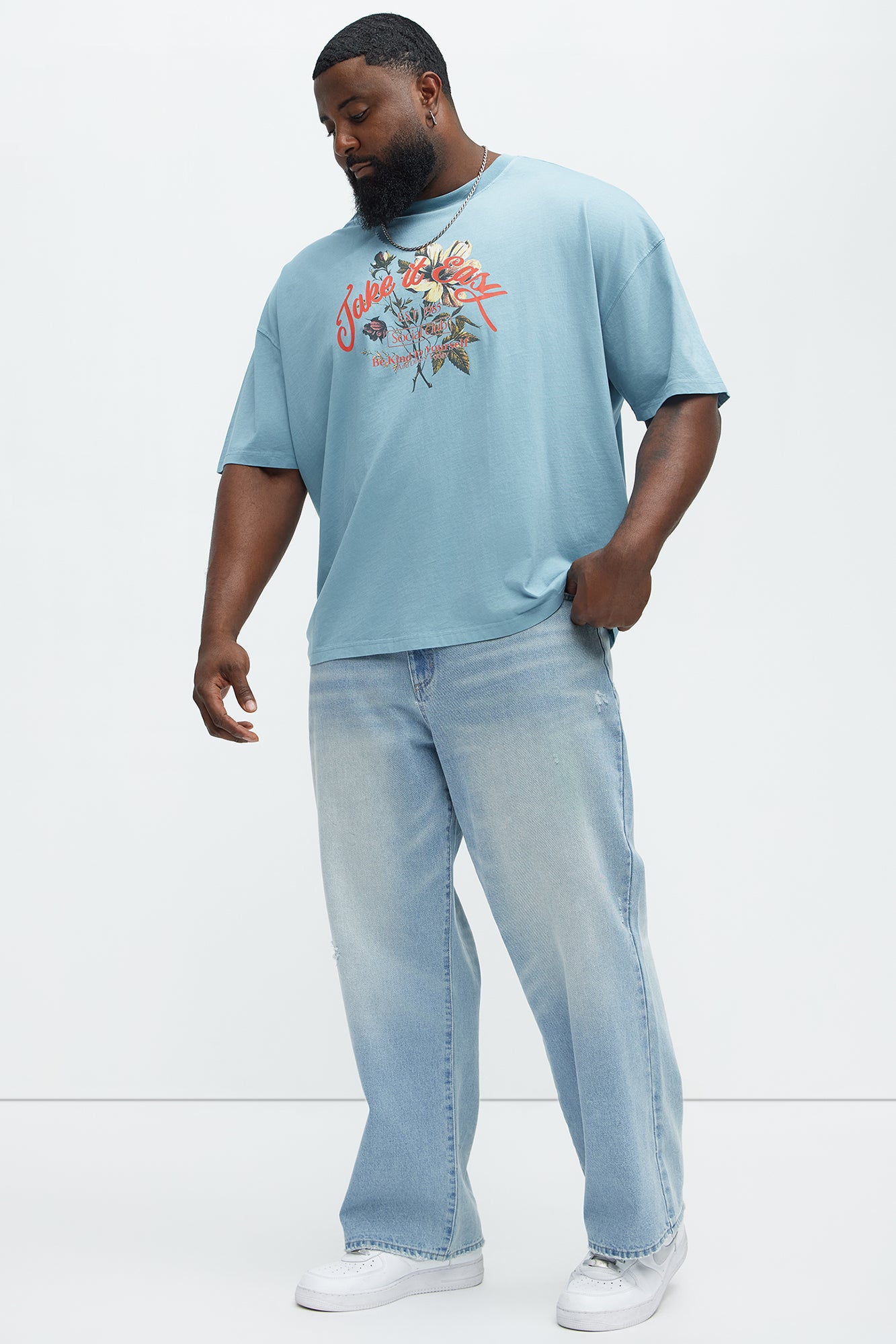 Take It Easy Oversized Short Sleeve Tee - Light Blue - Image 5