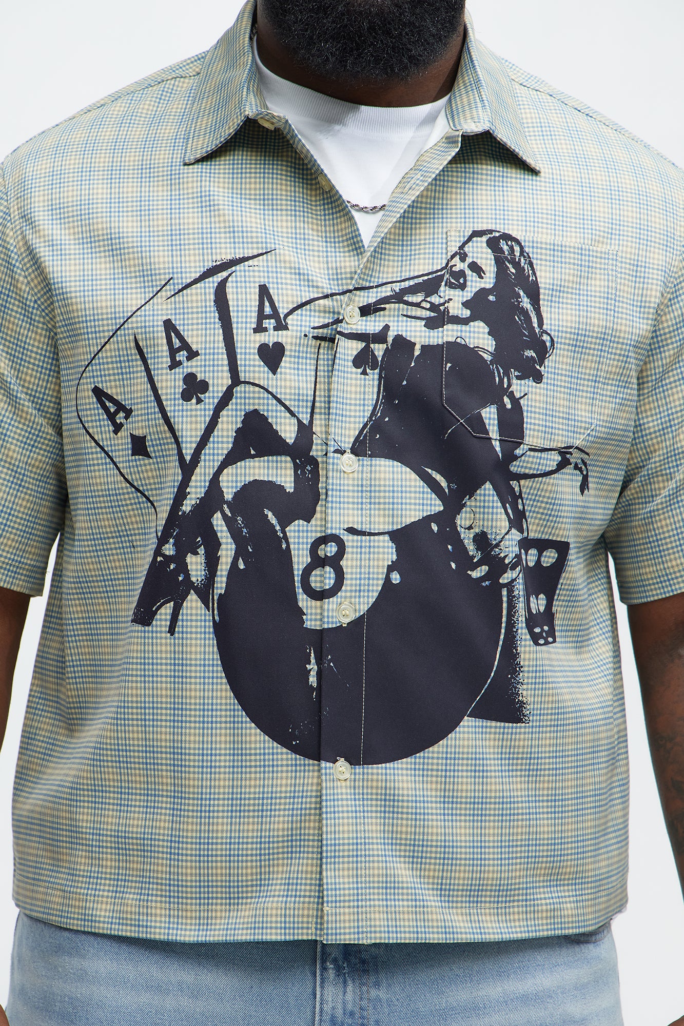 Cropped Pin Up Graphic Button Up Shirt - Green/combo - Image 8