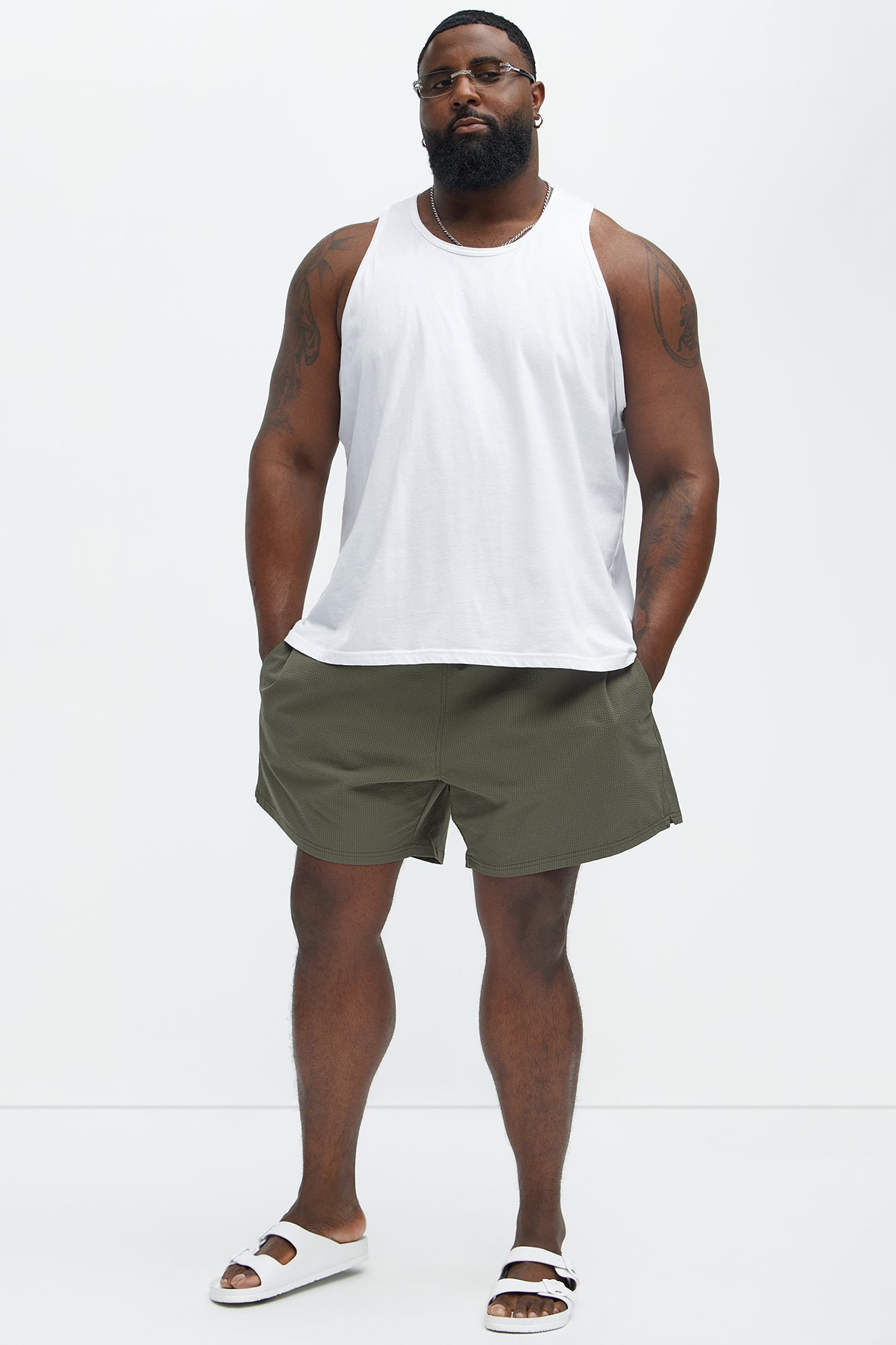 Seersucker Swim Mid Trunk - Olive - Image 5