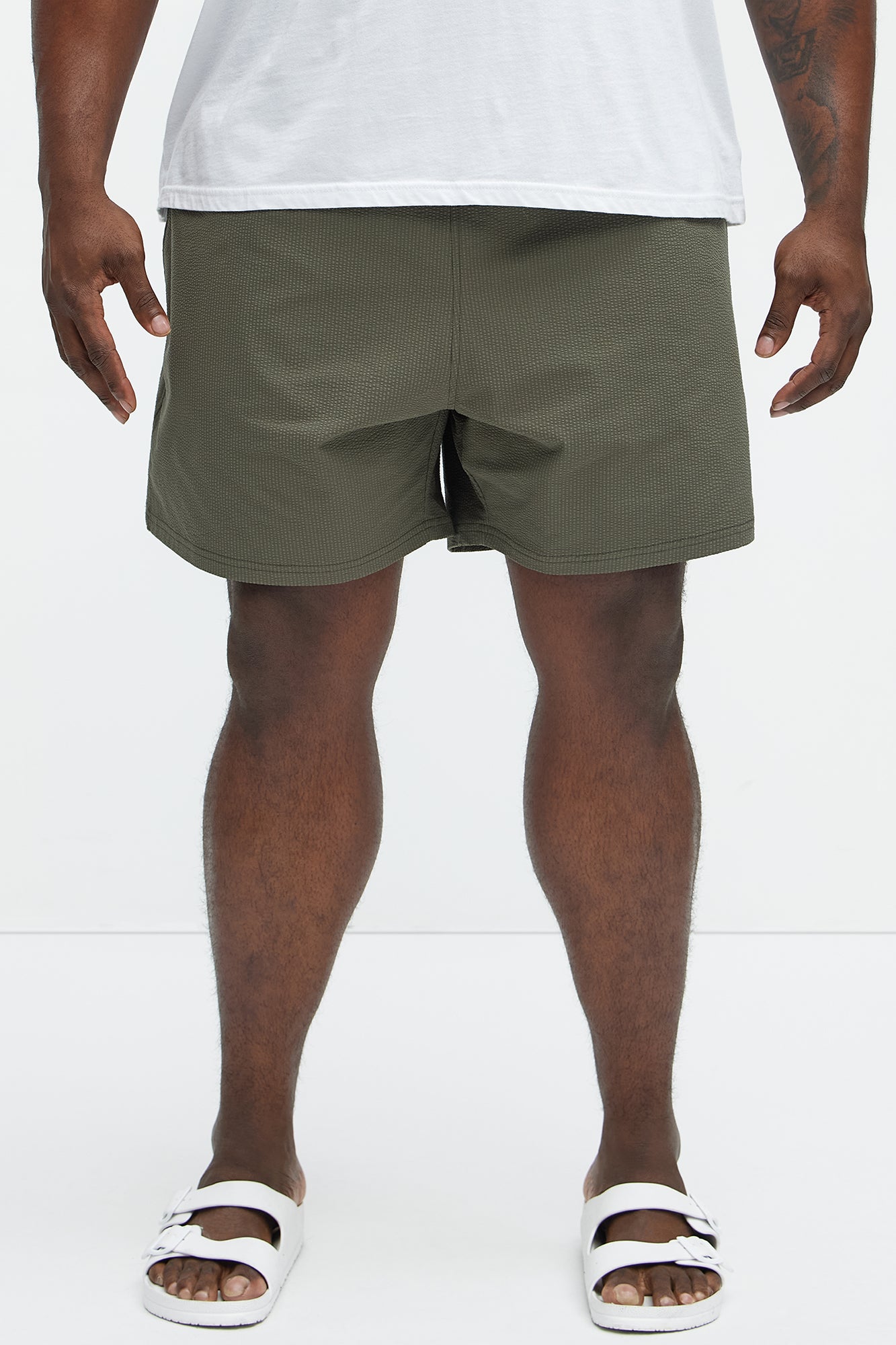 Seersucker Swim Mid Trunk - Olive - Image 4