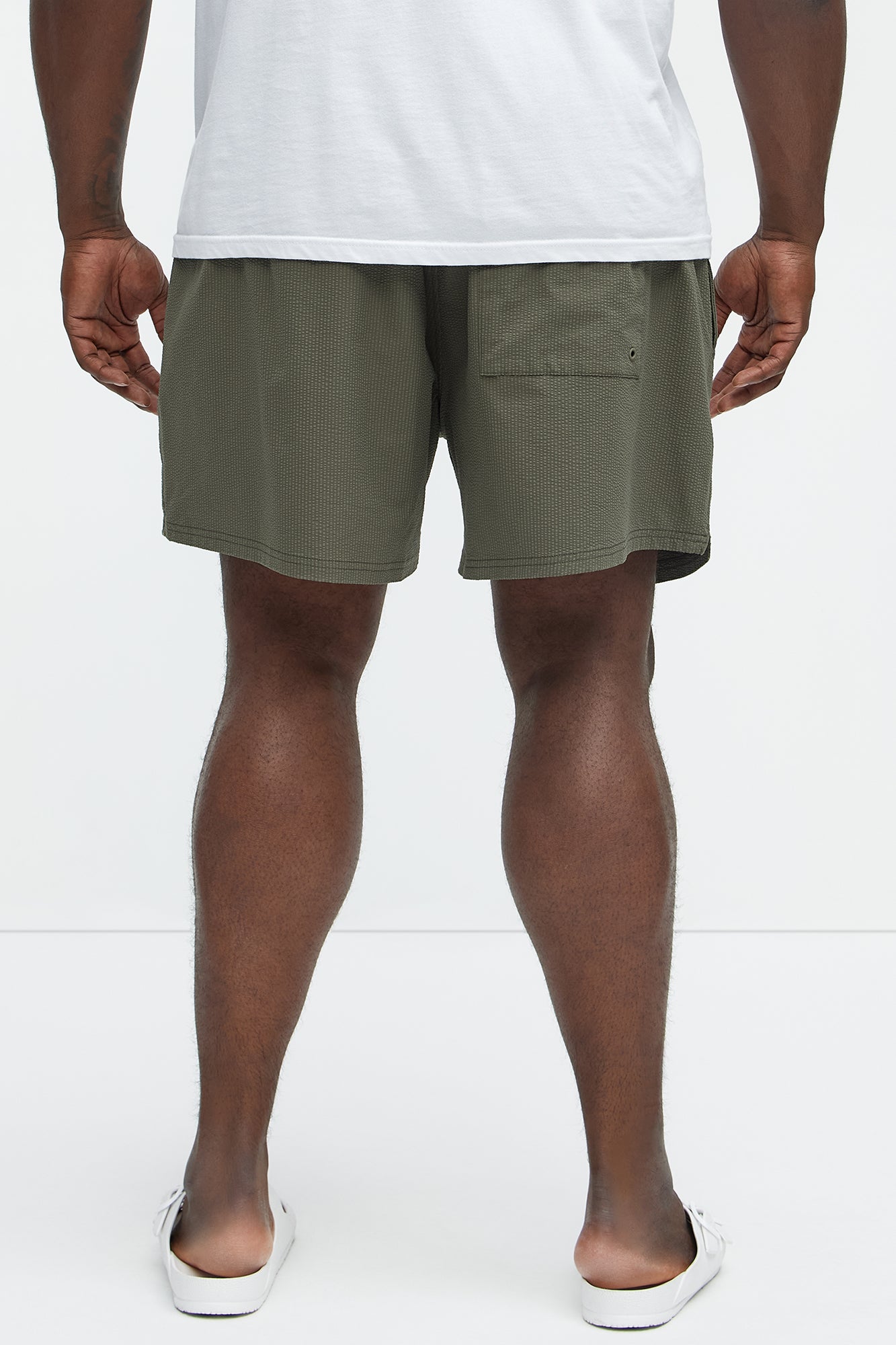 Seersucker Swim Mid Trunk - Olive - Image 7