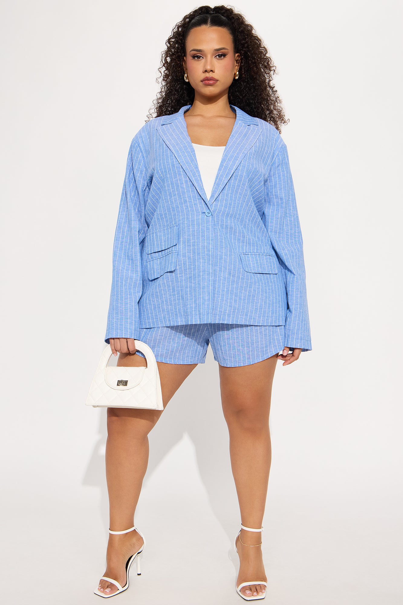 Wherever You Go Pinstripe Linen Blazer - Blue/combo - Image 5