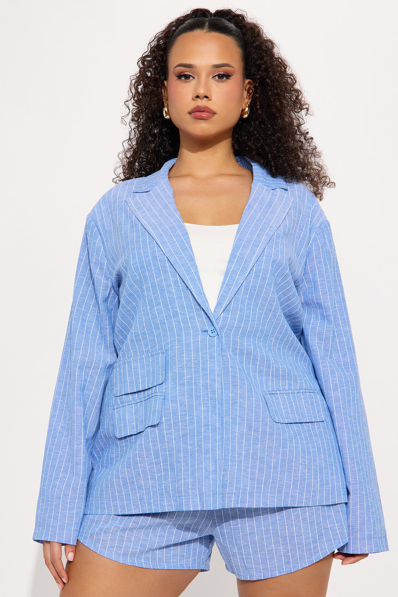 Wherever You Go Pinstripe Linen Blazer - Blue/combo - Image 6