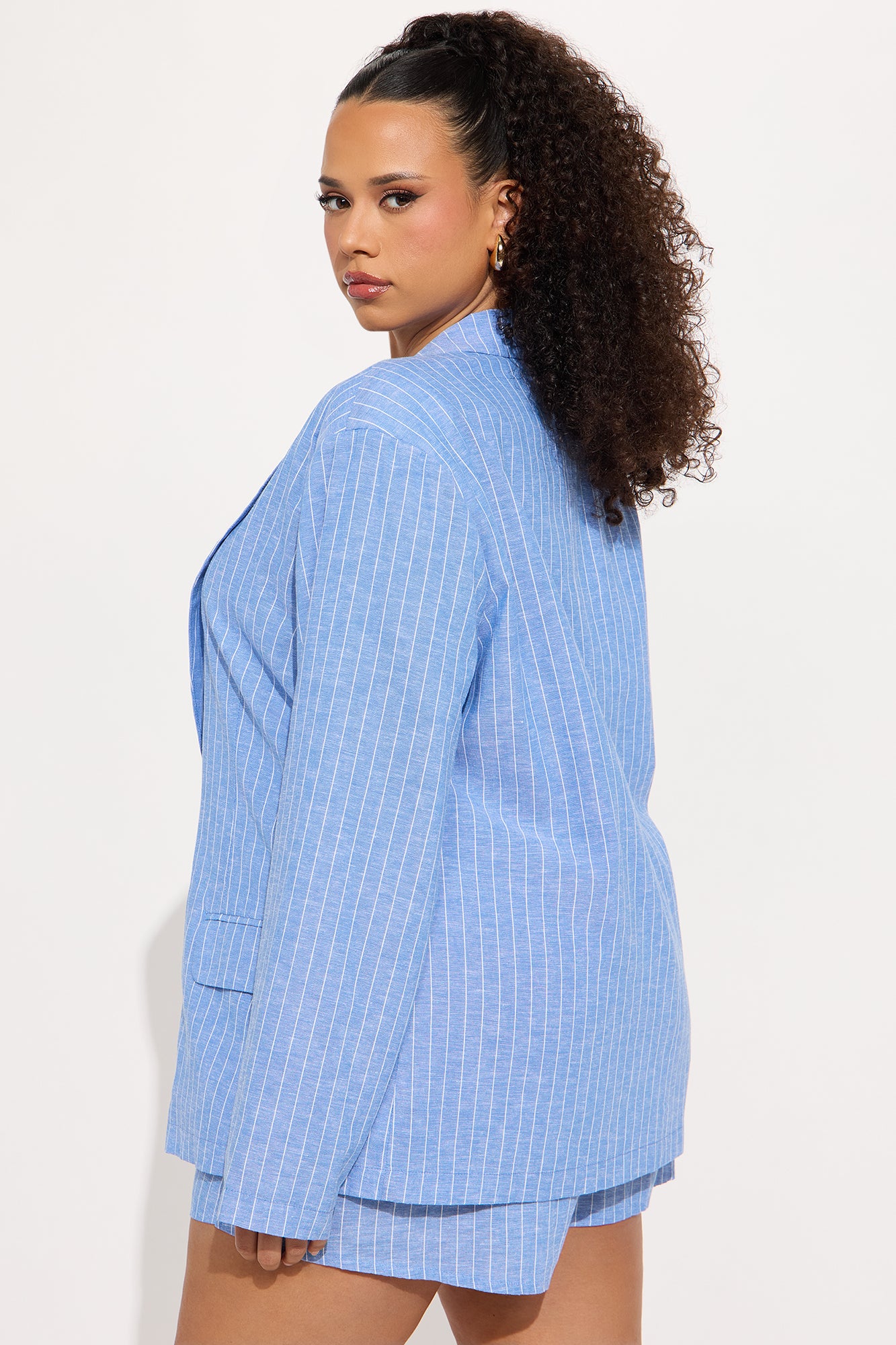 Wherever You Go Pinstripe Linen Blazer - Blue/combo - Image 7