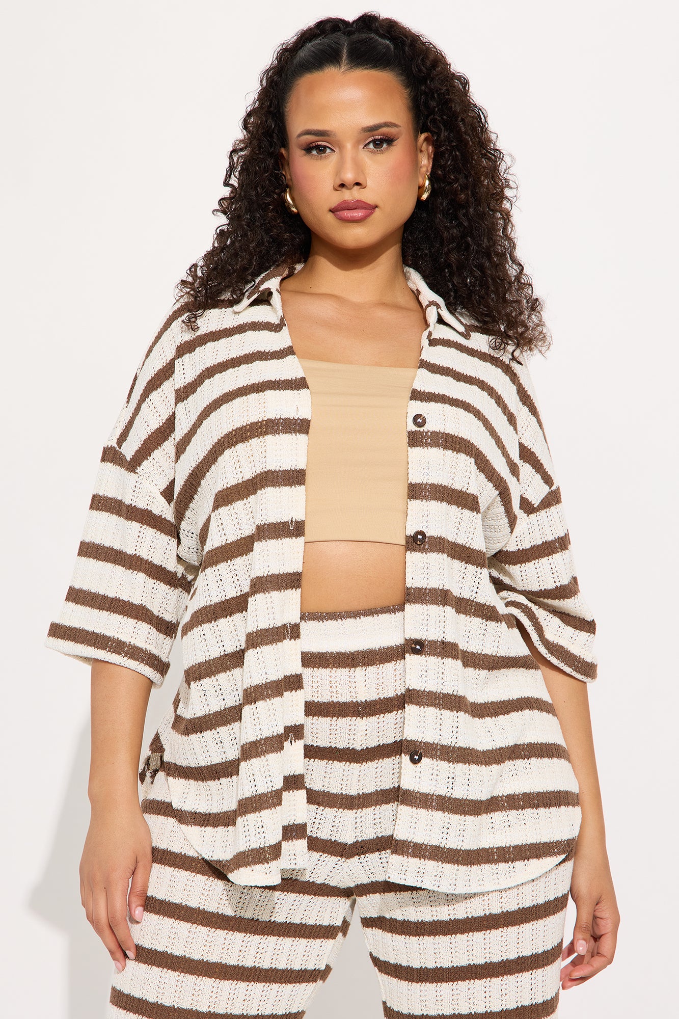 Seaside Stripes Crochet Pant Set - Brown/combo - Image 5