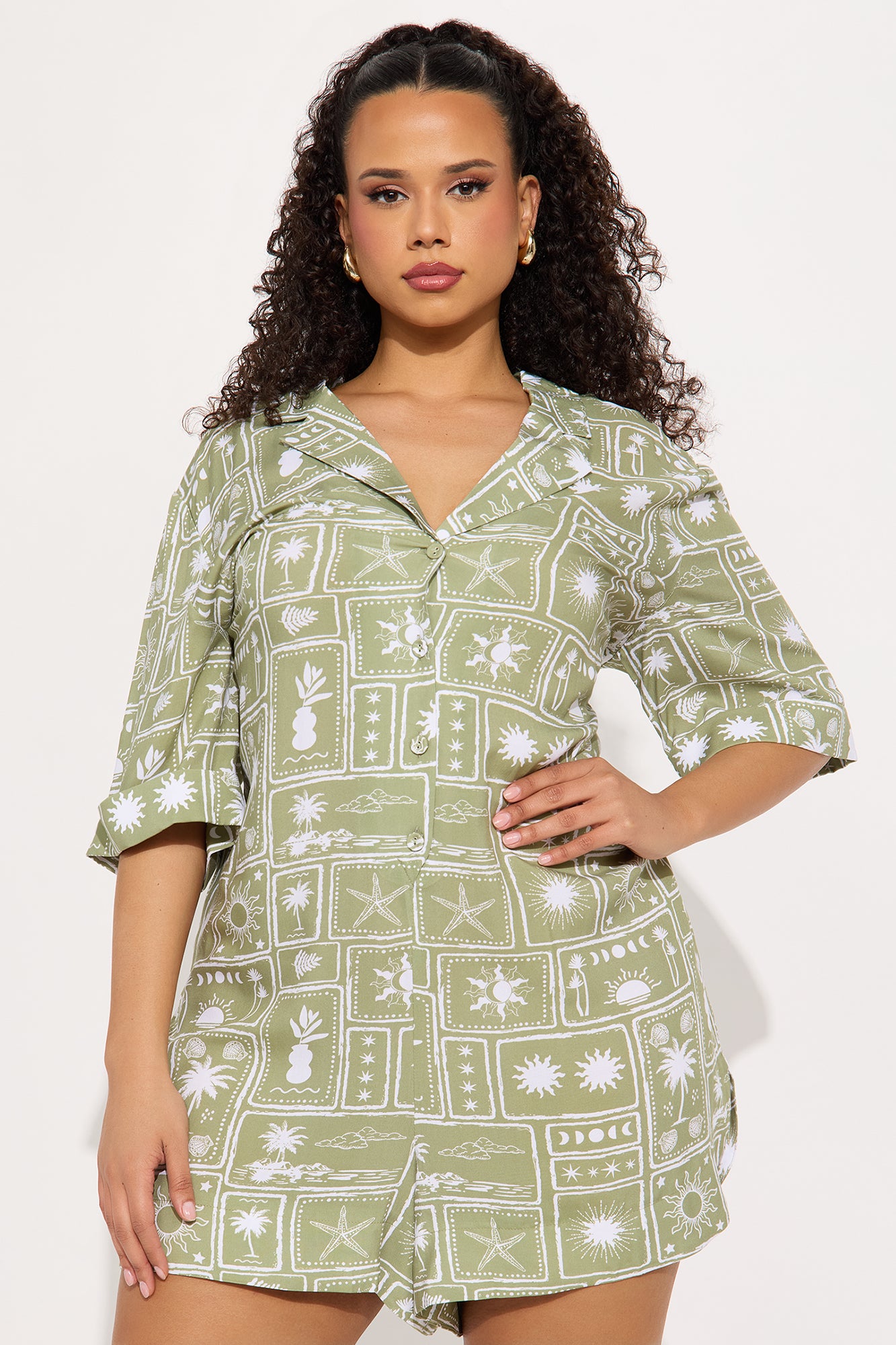 Carrie Button Up Romper - Olive/combo - Image 4