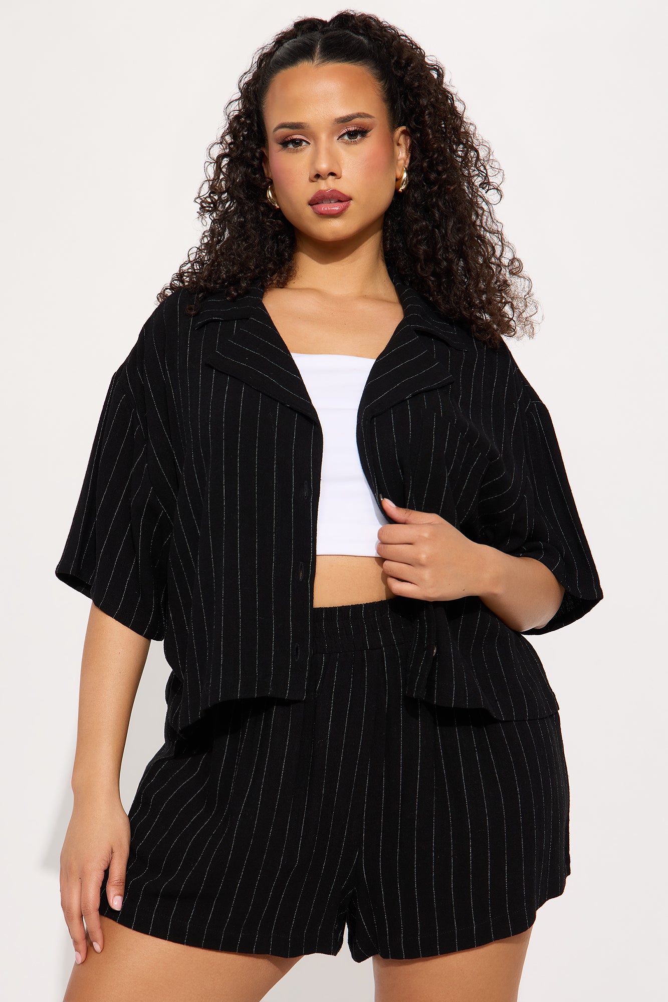 Alana Linen Shirt And Short Set - Black - Image 4