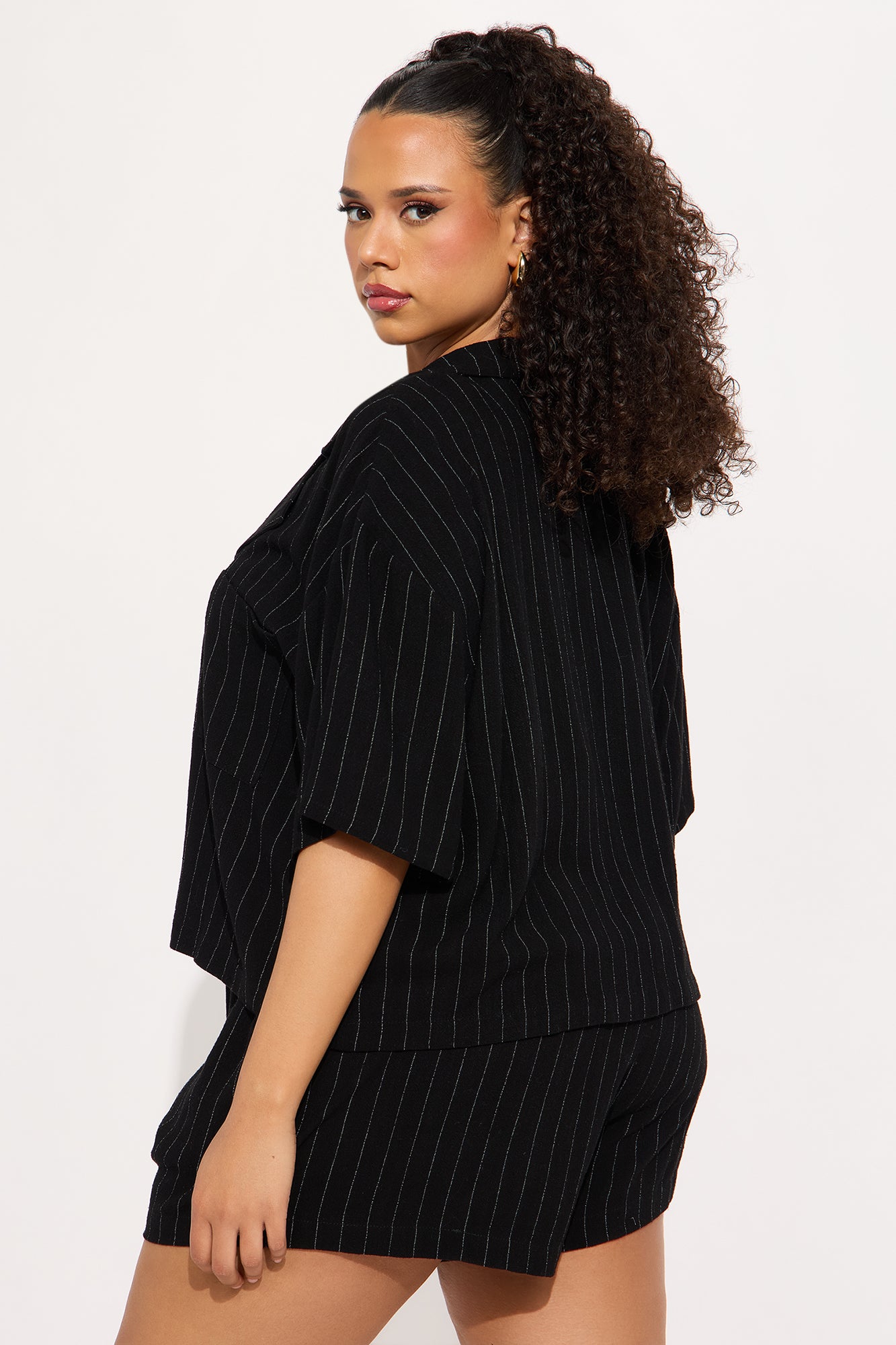 Alana Linen Shirt And Short Set - Black - Image 6