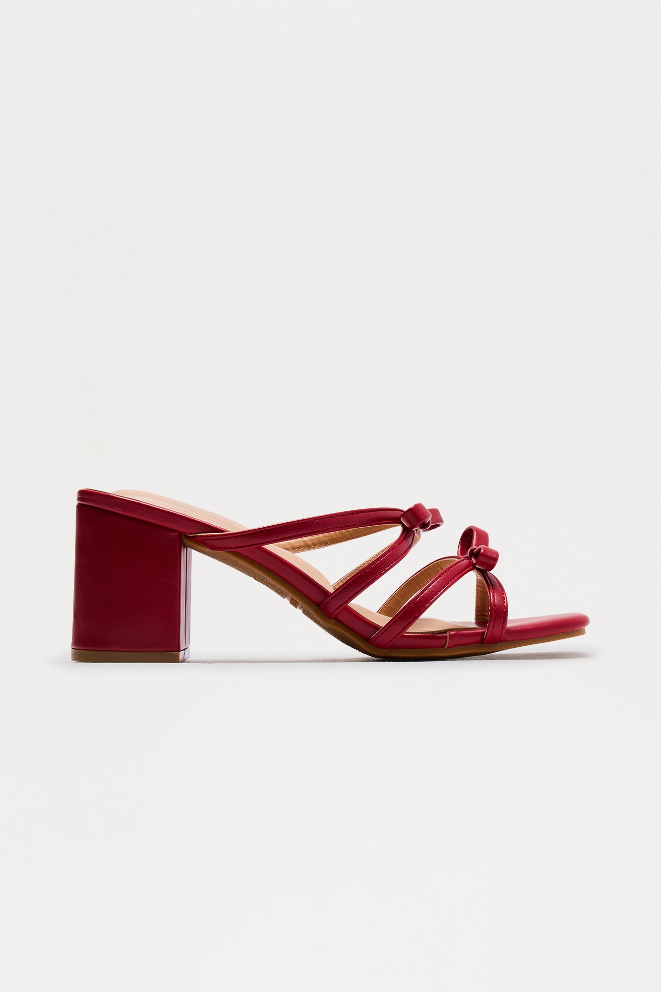 Miley Bow Block Mid Heels - Red - Image 3
