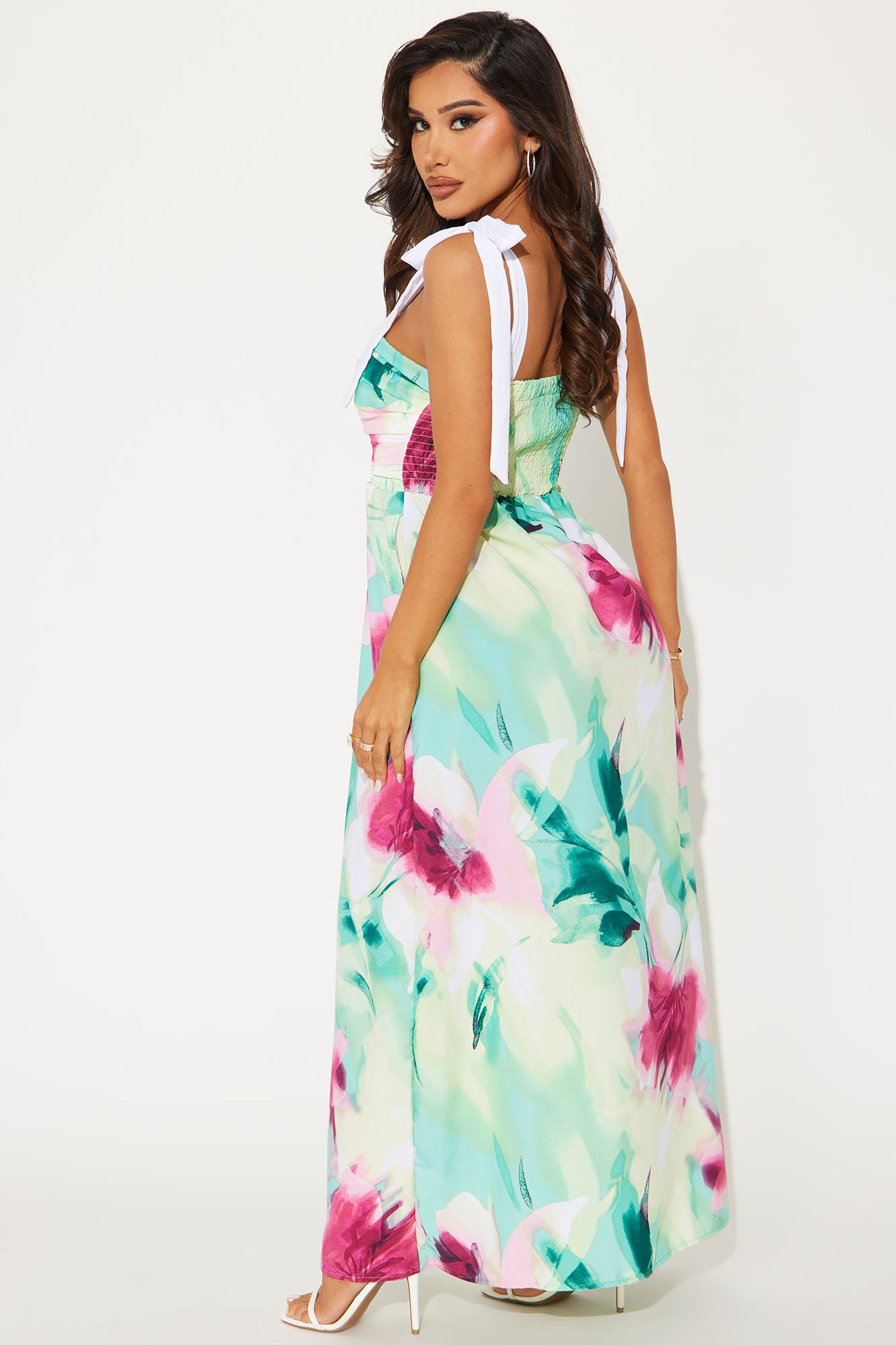 Alyssa Tie Shoulder Maxi Dress - Green/combo - Image 3