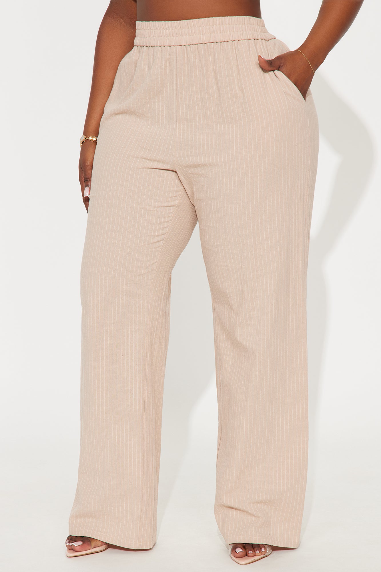 Worth Waiting For Pinstripe Linen Pant - Tan - Image 5