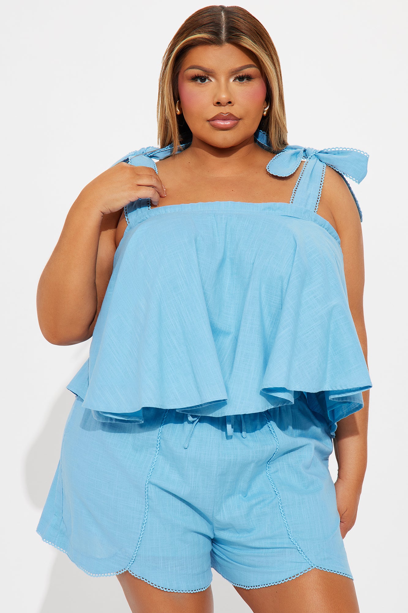 Sweet As Can Be Linen Short Set - Blue - Image 4