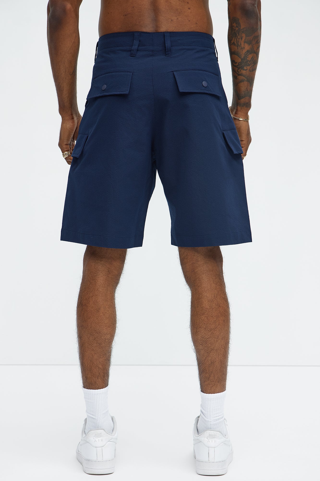 Seersucker Cargo Shorts - Navy - Image 5