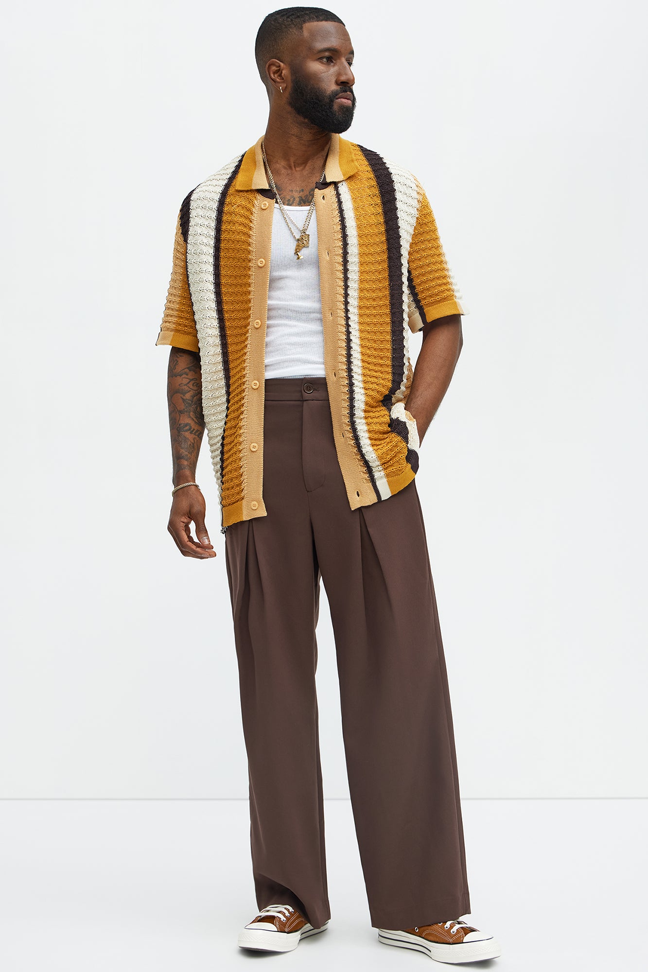 Carson Stripe Short Sleeve Knitted Shirt - Mustard/combo - Image 3