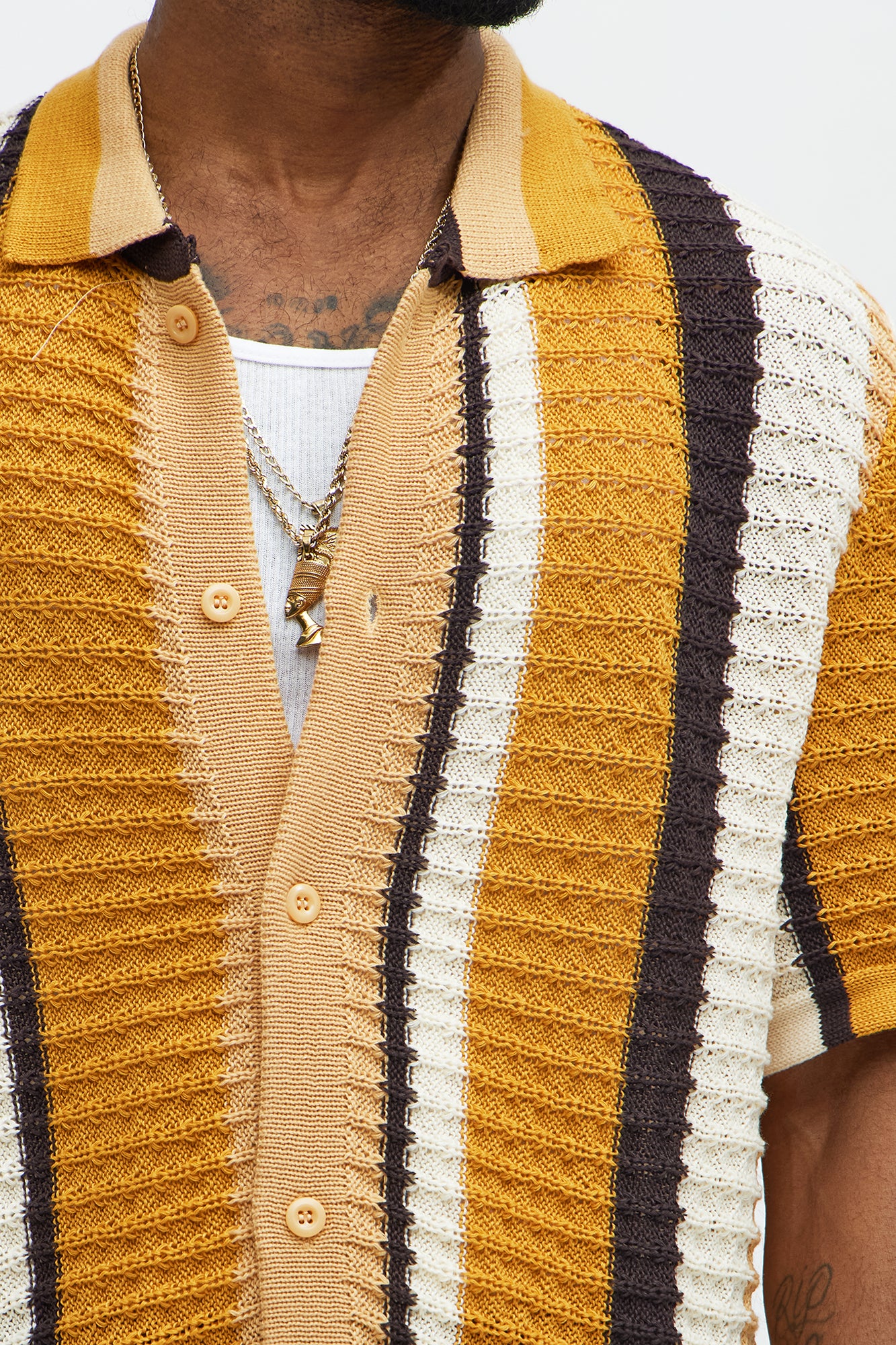 Carson Stripe Short Sleeve Knitted Shirt - Mustard/combo - Image 5