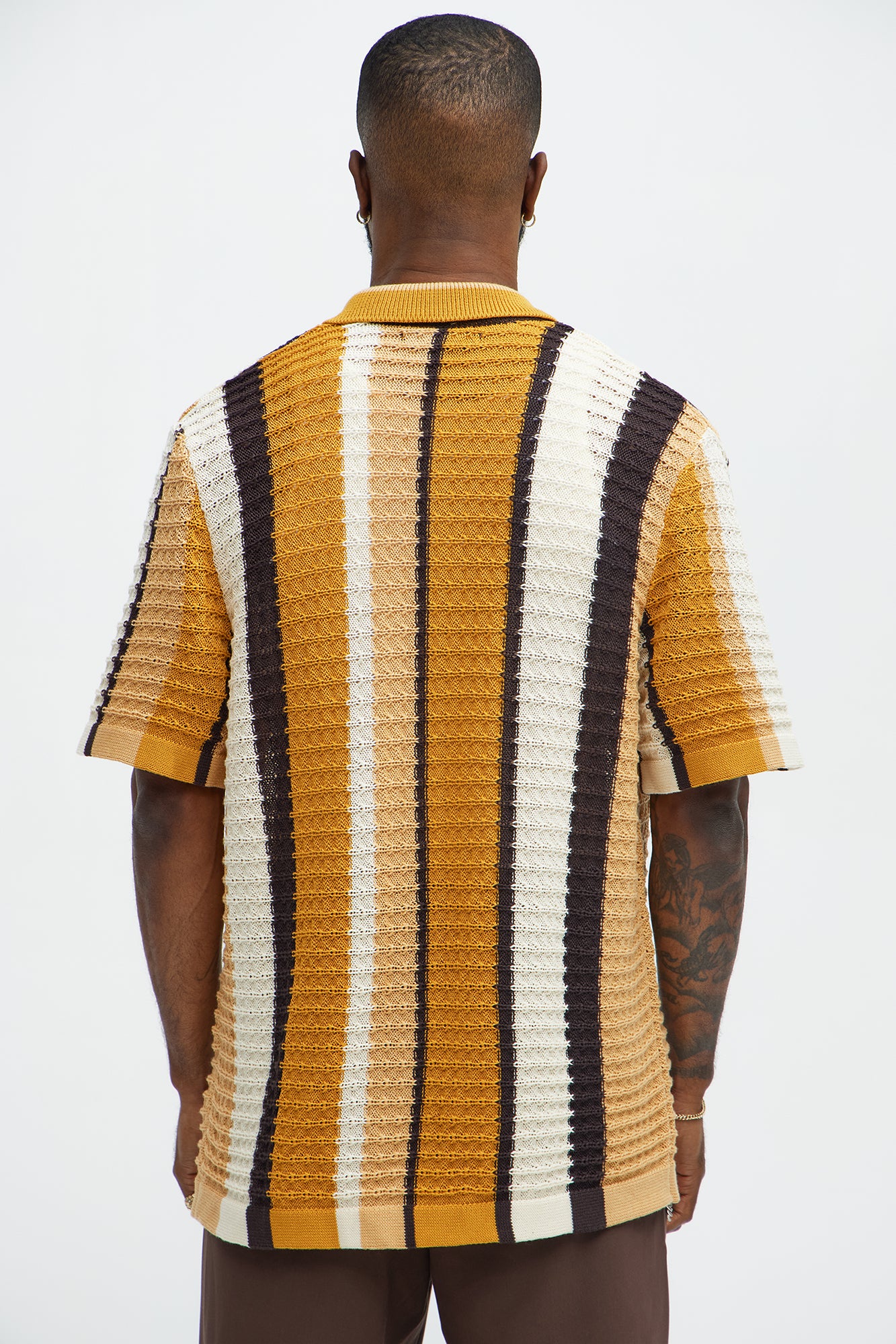 Carson Stripe Short Sleeve Knitted Shirt - Mustard/combo - Image 6