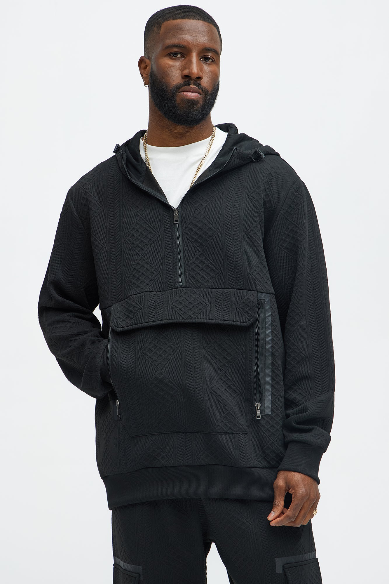 Practical Quarter Zip Hoodie - Black - Image 3