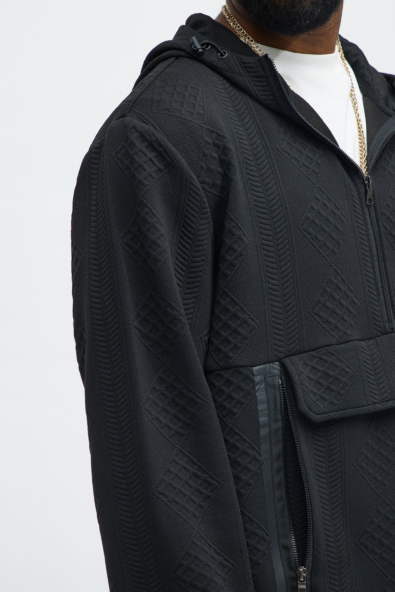 Practical Quarter Zip Hoodie - Black - Image 4