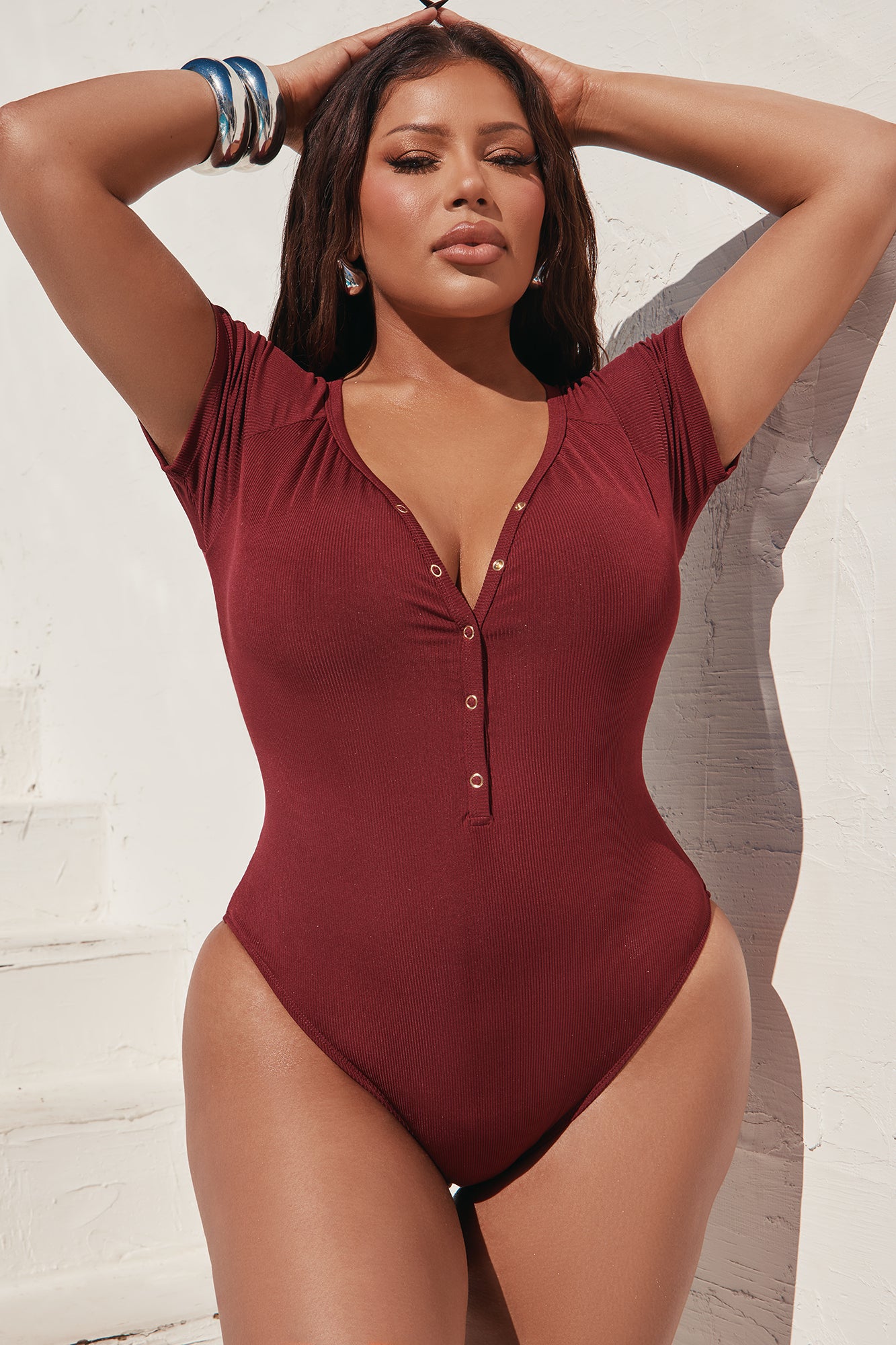 Snap It Up 1 Piece Swimsuit - Burgundy - Image 3