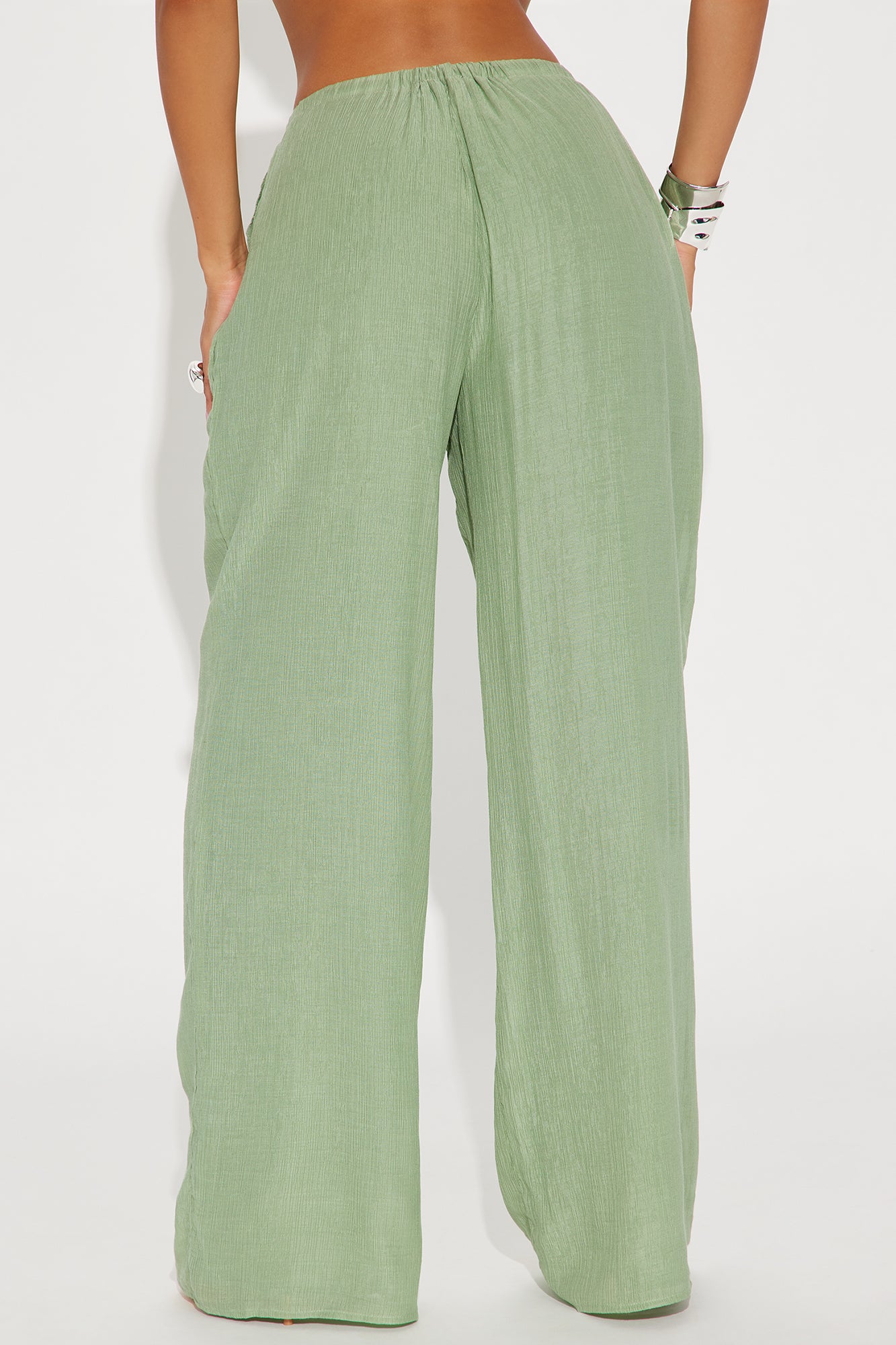 Vacay Babe Textured Wide Leg Pant - Sage - Image 3